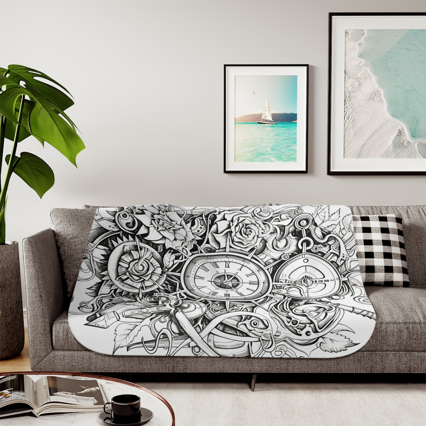 Blanket Coloring Kit with 10 Fabric Markers - Steampunk Clock