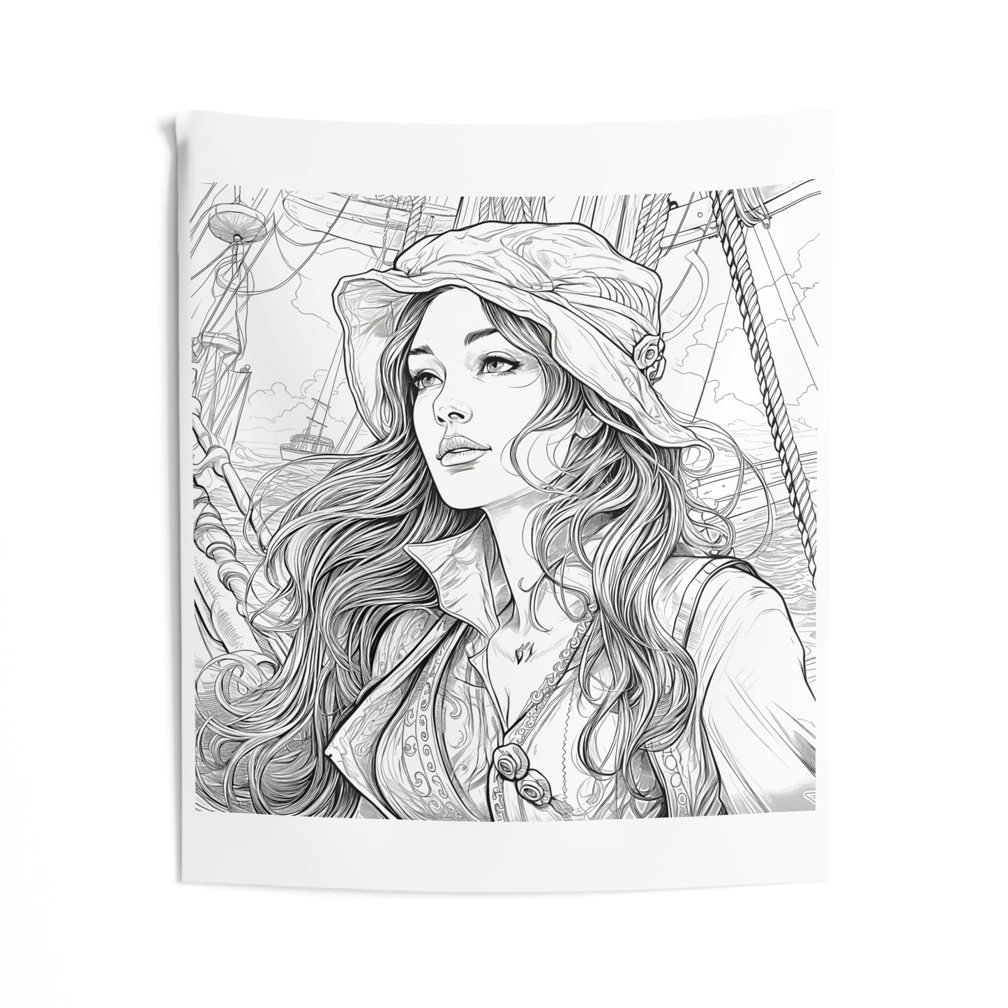 Indoor Wall Tapestries Coloring Kit with 10 Fabric Markers - Female Pirate