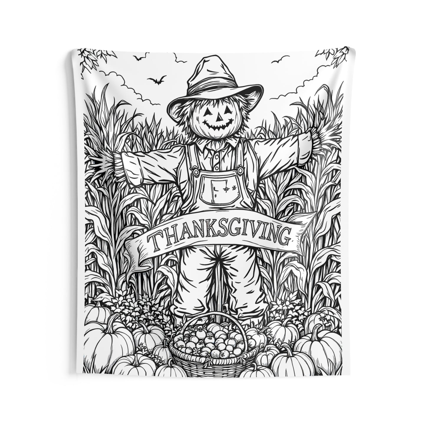 Indoor Wall Tapestries Coloring Kit with 10 Fabric Markers - Thanksgiving Scarecrow