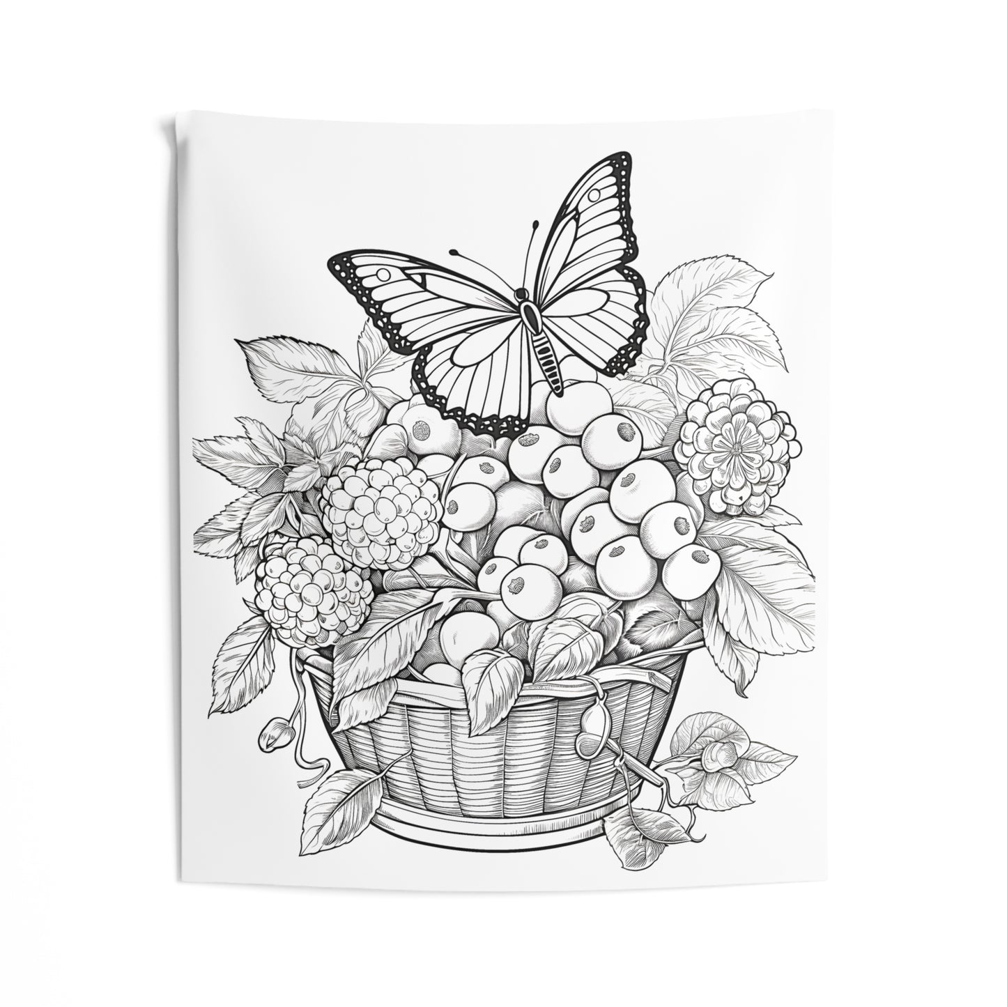 Indoor Wall Tapestries Coloring Kit with 10 Fabric Markers - Butterfly and Fruit Basket