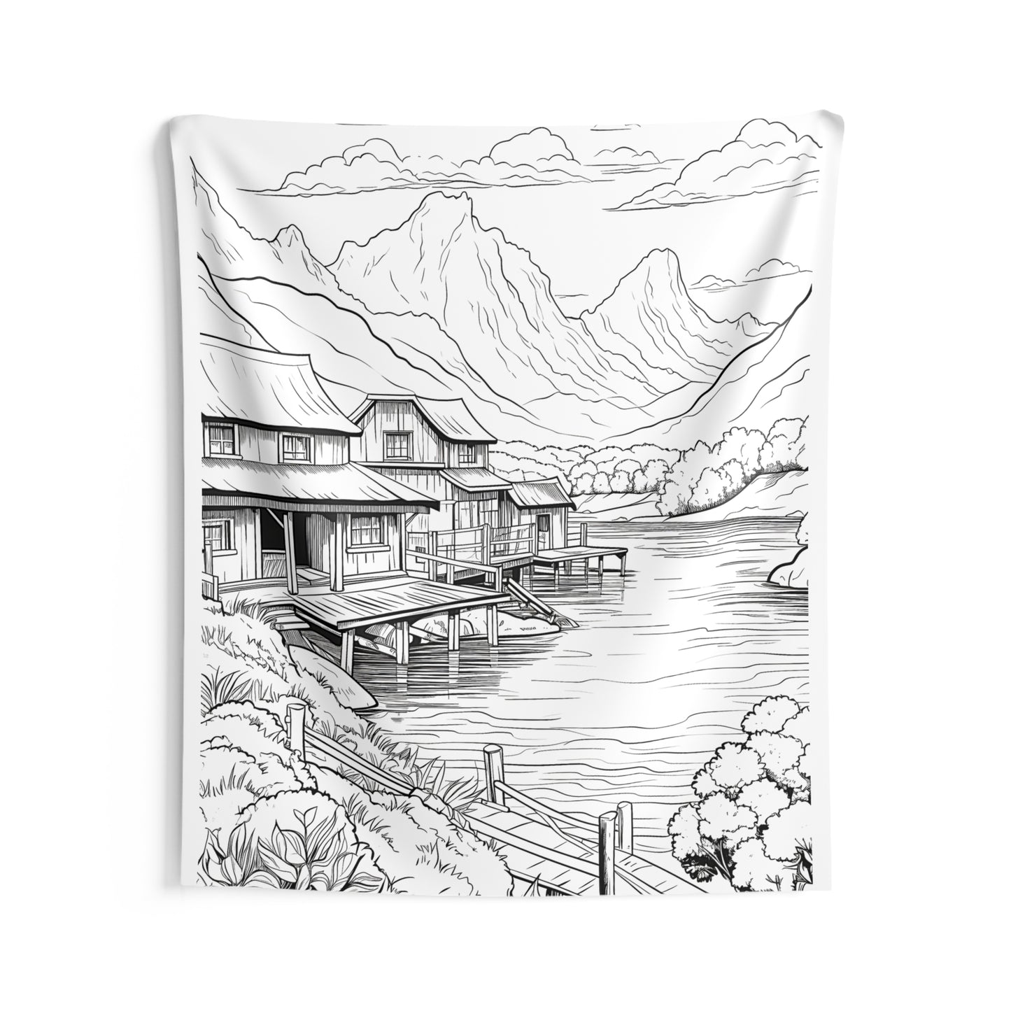 Indoor Wall Tapestries Coloring Kit with 10 Fabric Markers - Mountain Scenery