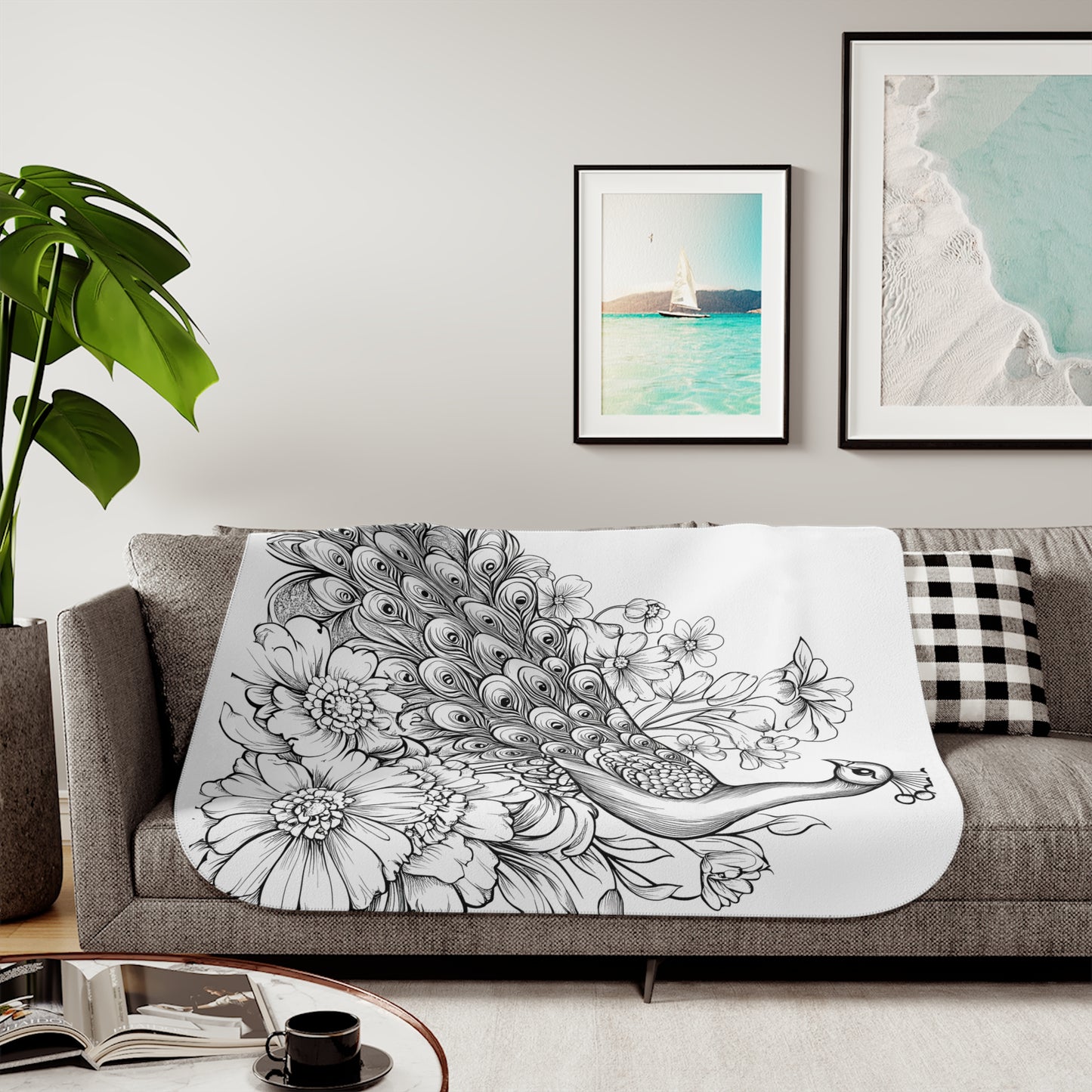 Blanket Coloring Kit with 10 Fabric Markers - Peacock with Flowers