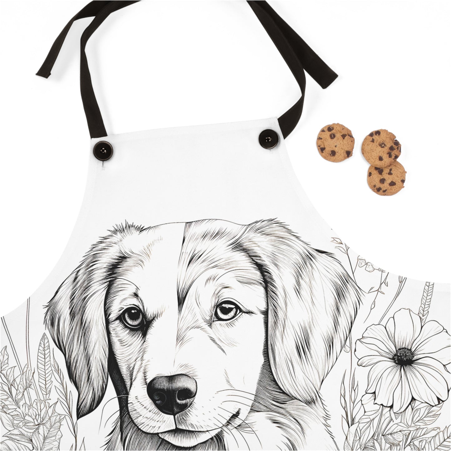 Apron Coloring Kit with 10 Fabric Markers - Puppy with Flowers