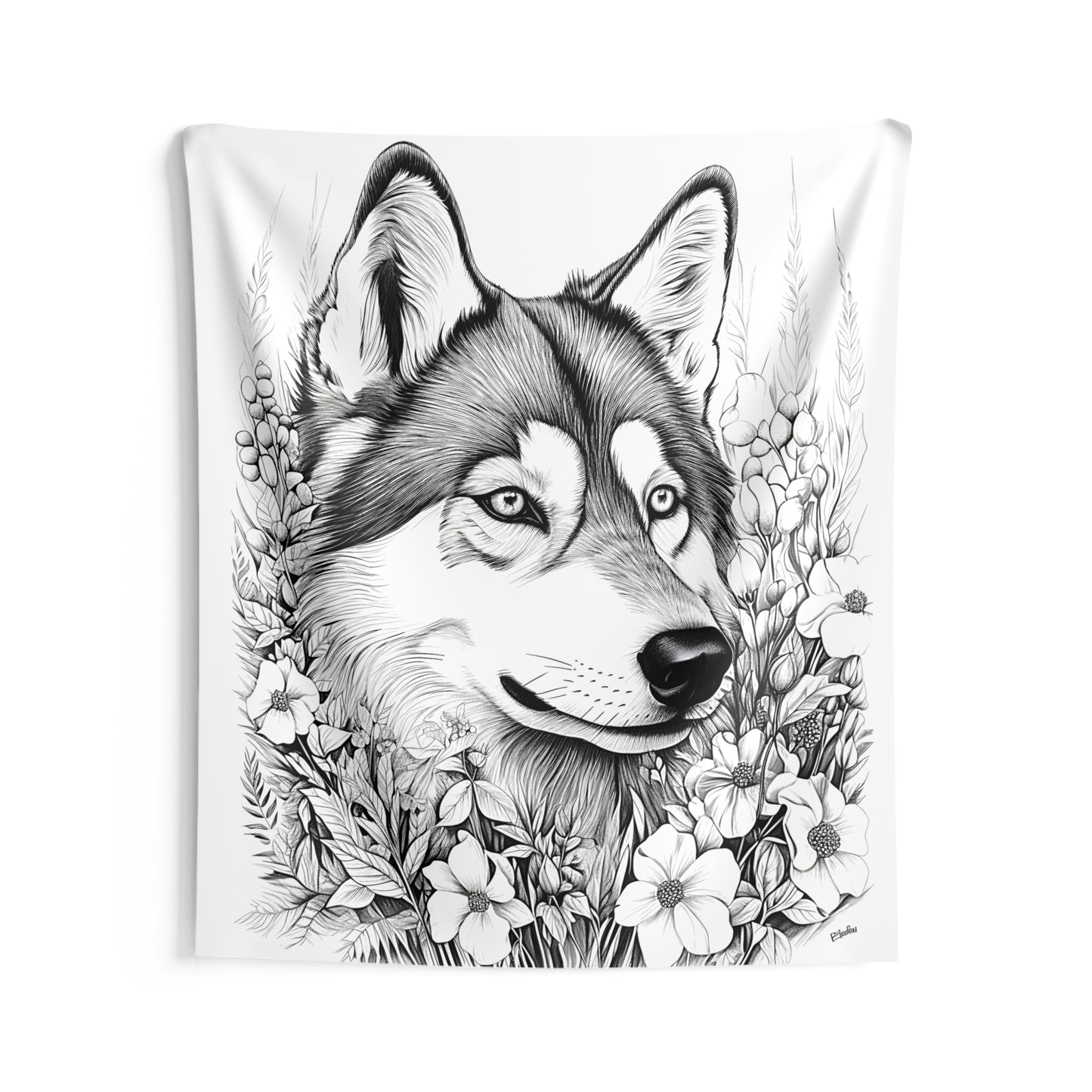 Indoor Wall Tapestries Coloring Kit with 10 Fabric Markers - Wolf amidst Nature