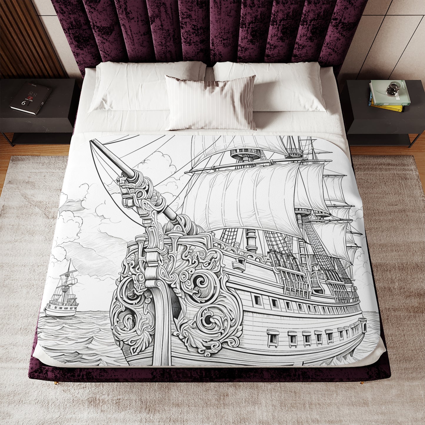 Blanket Coloring Kit with 10 Fabric Markers - Sailing Ships