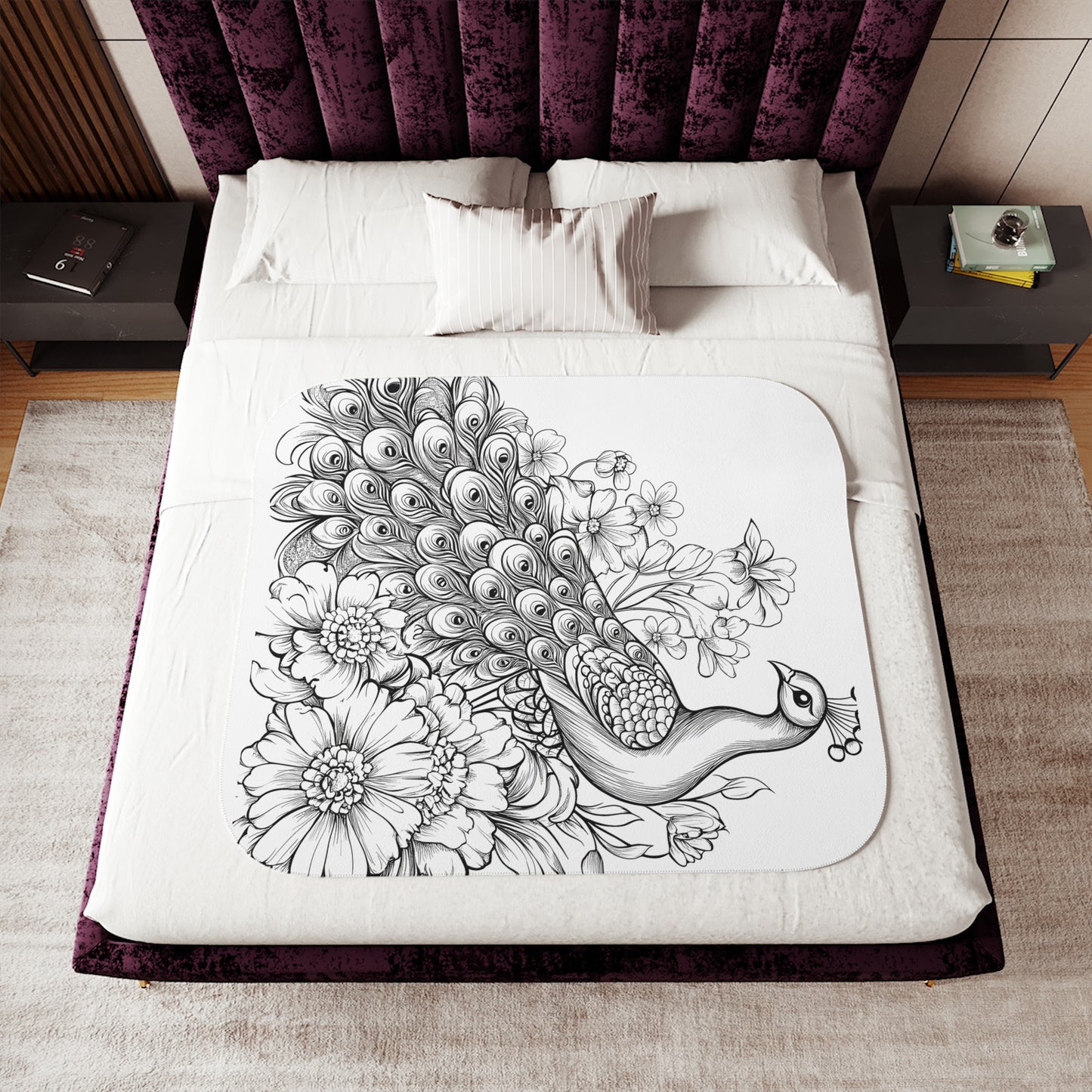 Blanket Coloring Kit with 10 Fabric Markers - Peacock with Flowers