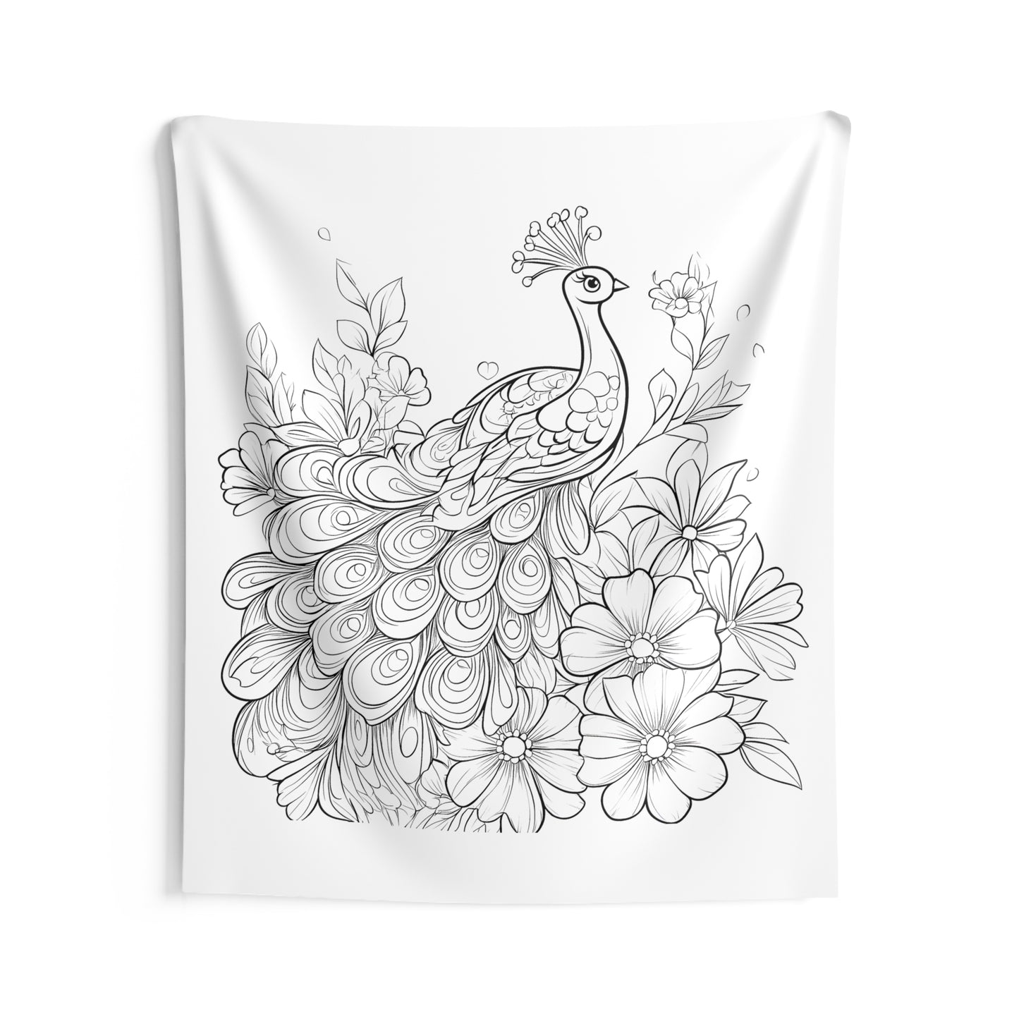 Indoor Wall Tapestries Coloring Kit with 10 Fabric Markers - Peacock with Flowers