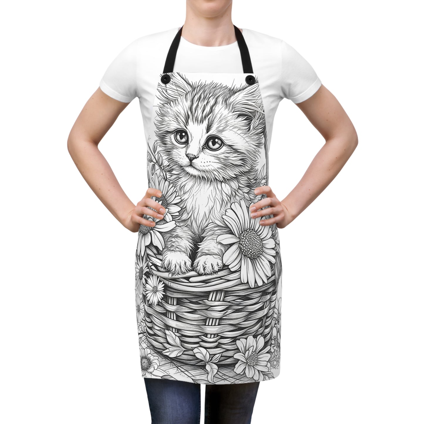 Apron Coloring Kit with 10 Fabric Markers - Kitten in Basket