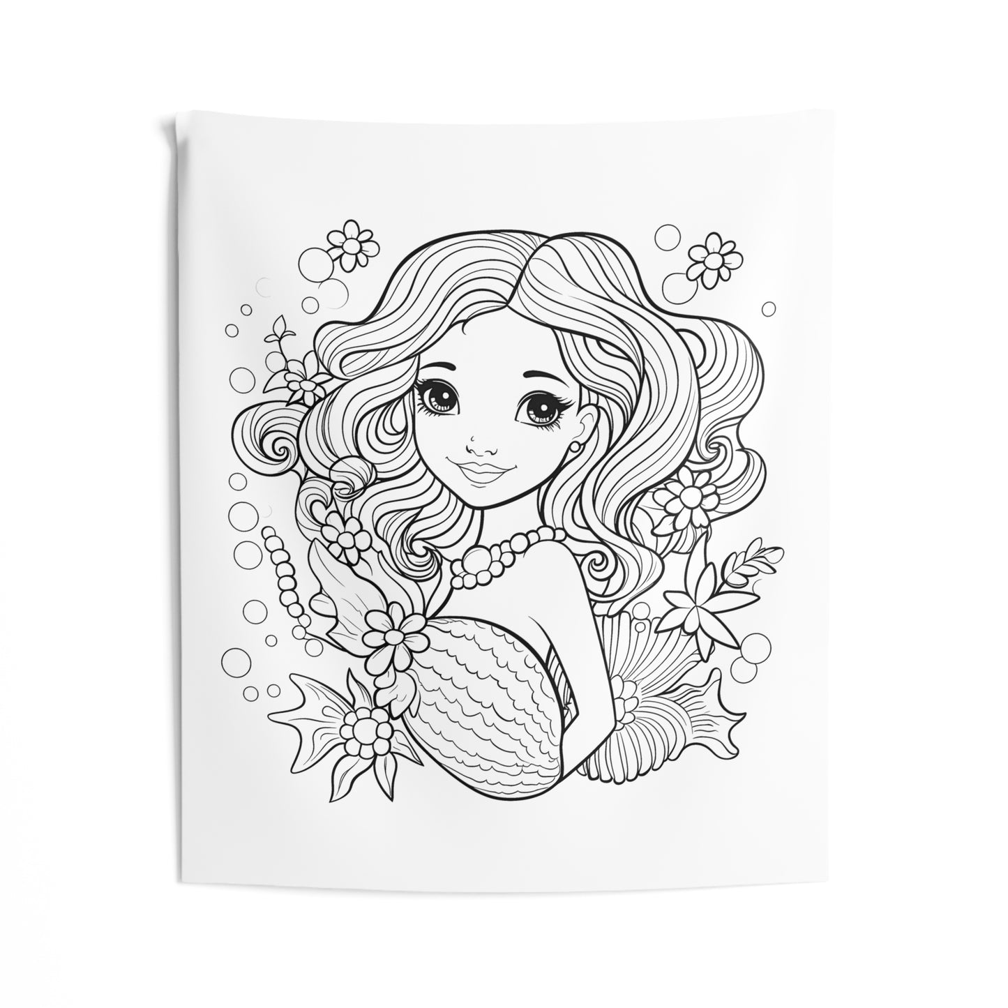 Indoor Wall Tapestries Coloring Kit with 10 Fabric Markers - Beautiful Mermaid