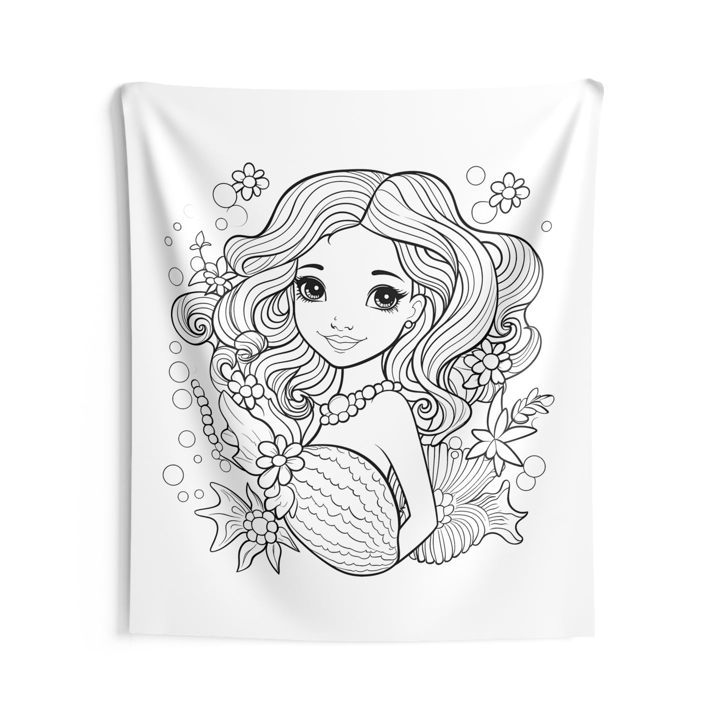 Indoor Wall Tapestries Coloring Kit with 10 Fabric Markers - Beautiful Mermaid