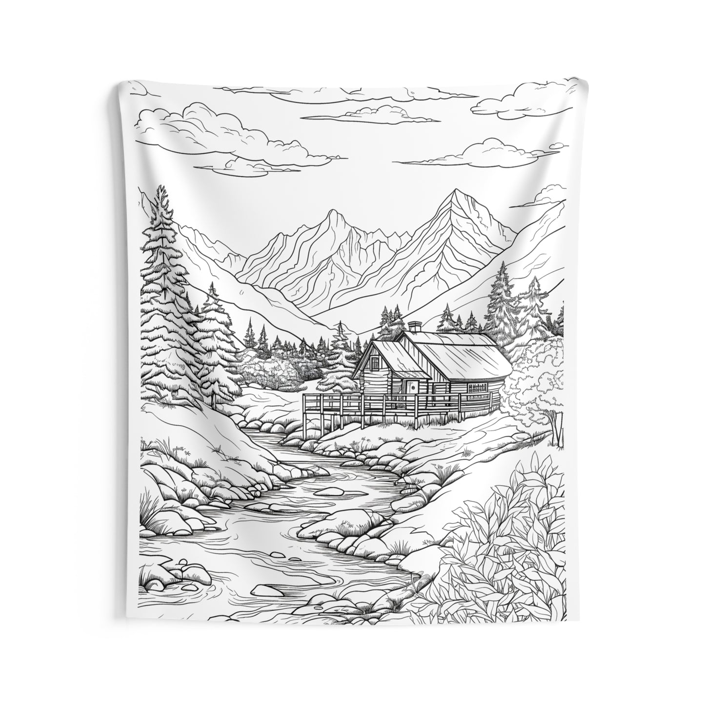 Indoor Wall Tapestries Coloring Kit with 10 Fabric Markers - Mountain Cabin