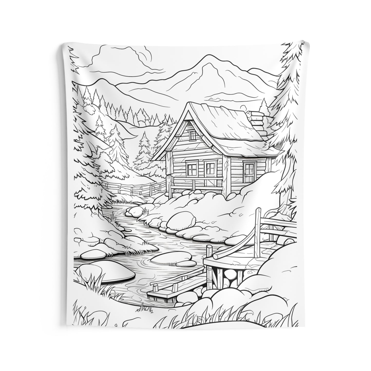 Indoor Wall Tapestries Coloring Kit with 10 Fabric Markers - Mountain Cabin