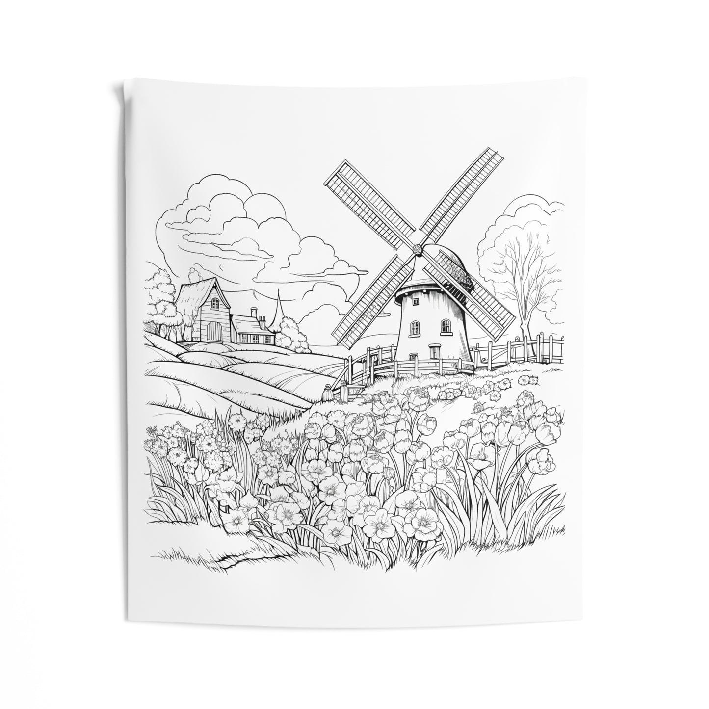 Indoor Wall Tapestries Coloring Kit with 10 Fabric Markers - Countryside