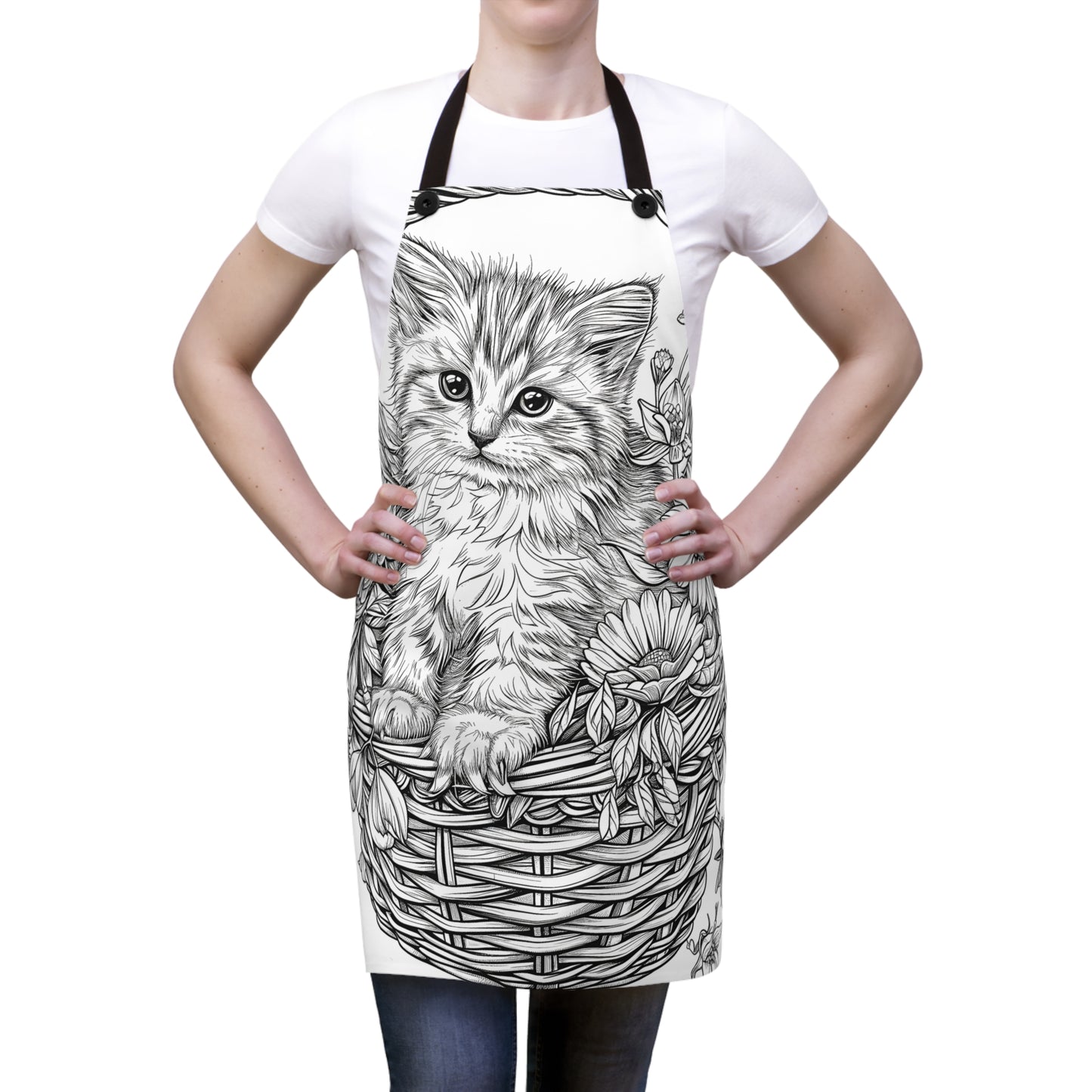 Apron Coloring Kit with 10 Fabric Markers - Kitten in a basket