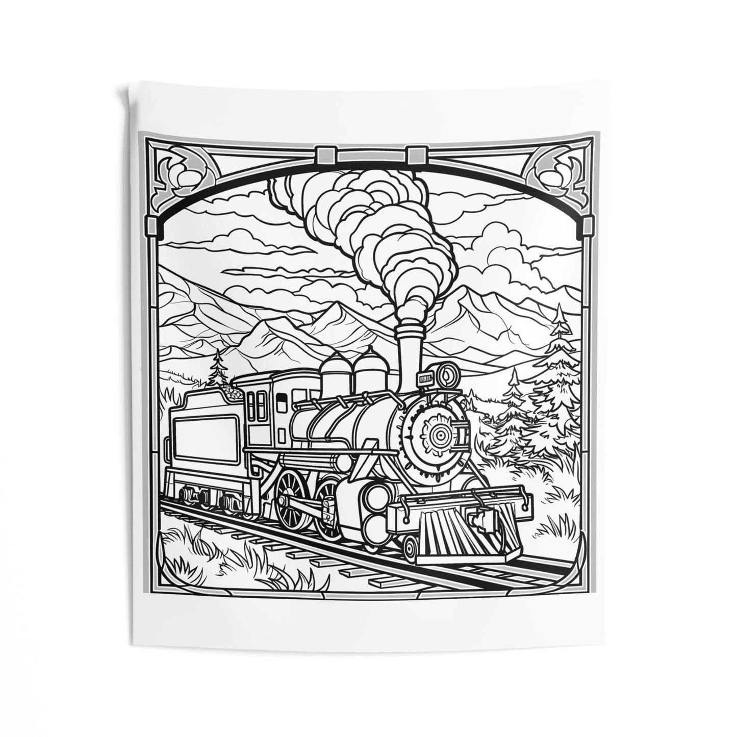 Indoor Wall Tapestries Coloring Kit with 10 Fabric Markers - Steam Train