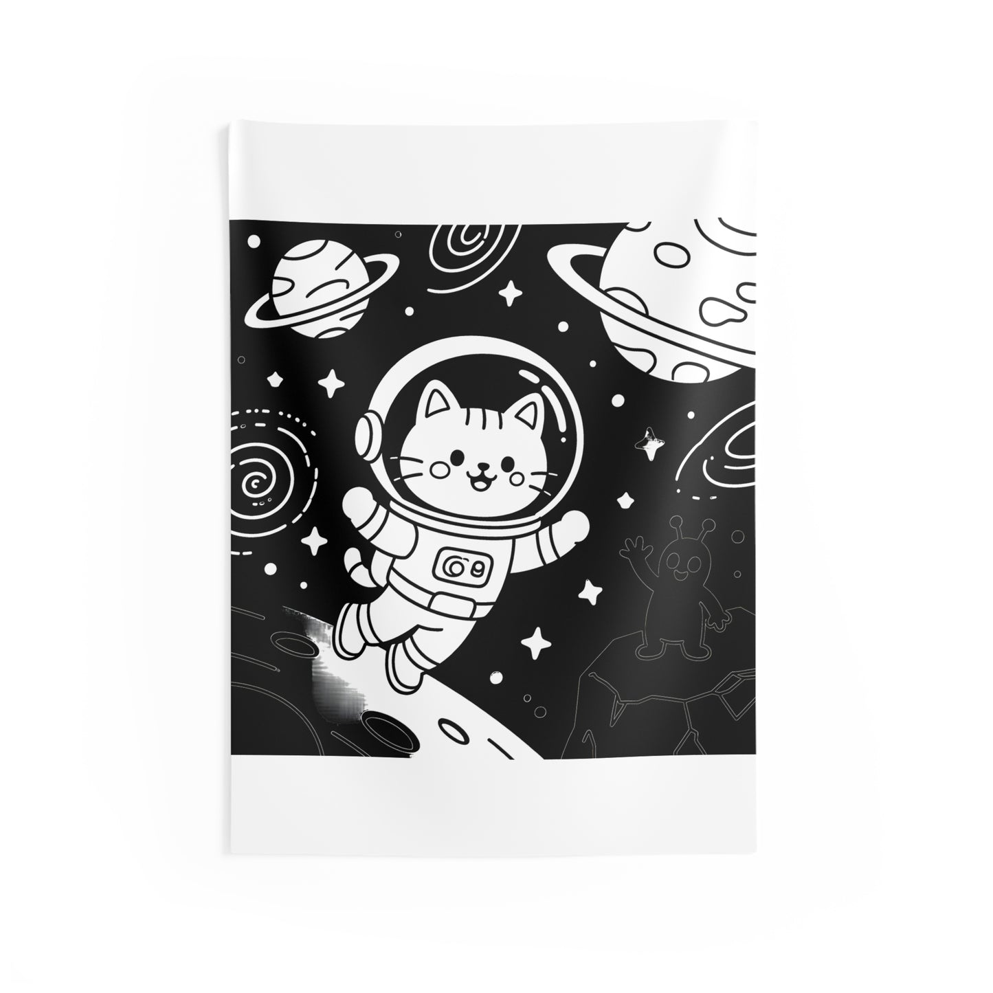 Indoor Wall Tapestries Coloring Kit with 10 Fabric Markers - Cat Astronaut