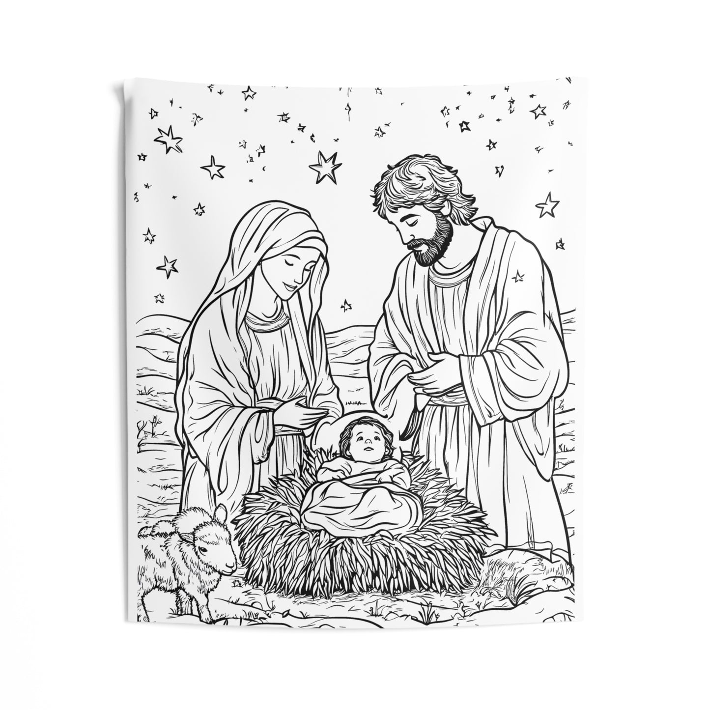 Indoor Wall Tapestries Coloring Kit with 10 Fabric Markers - Nativity Scene