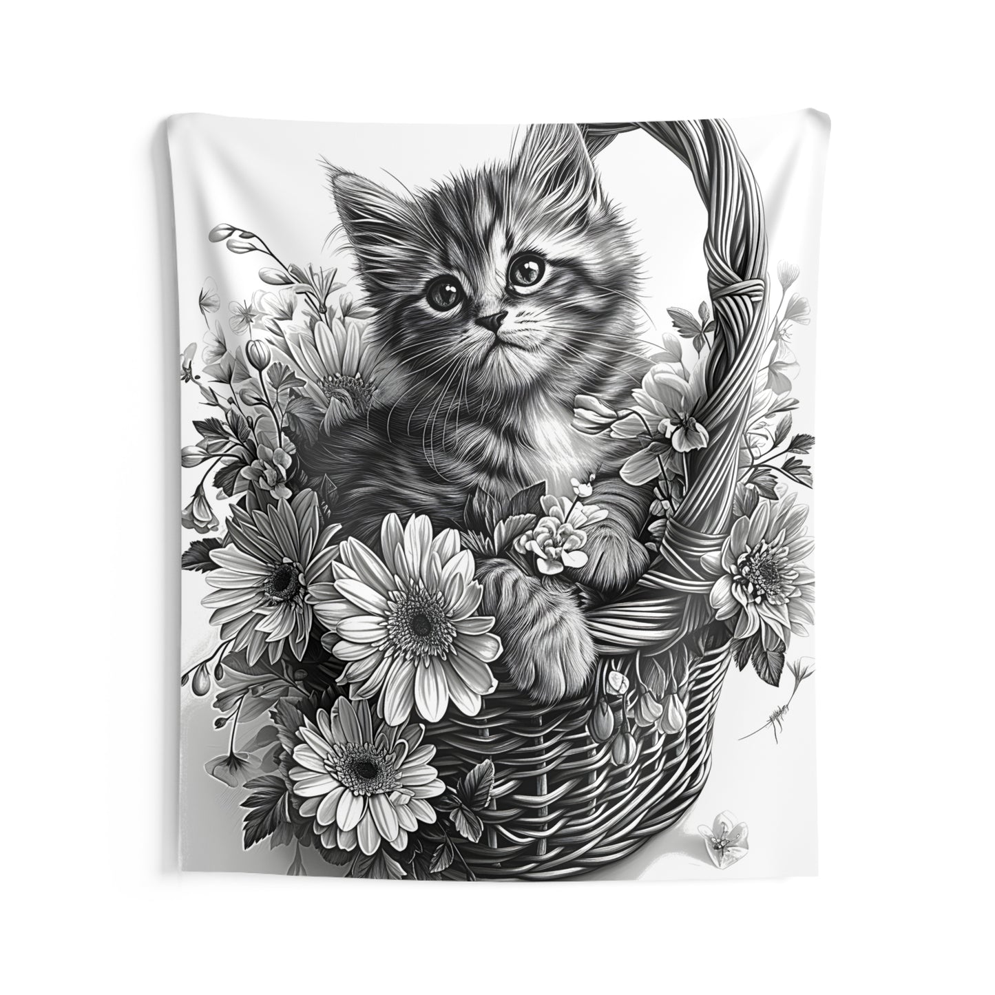 Indoor Wall Tapestries Coloring Kit with 10 Fabric Markers - Kitten in Flower Basket