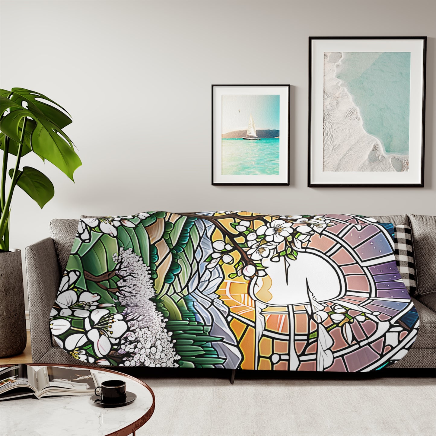 Blanket Colorful Graphic Design - Flowering Trees at Sunset