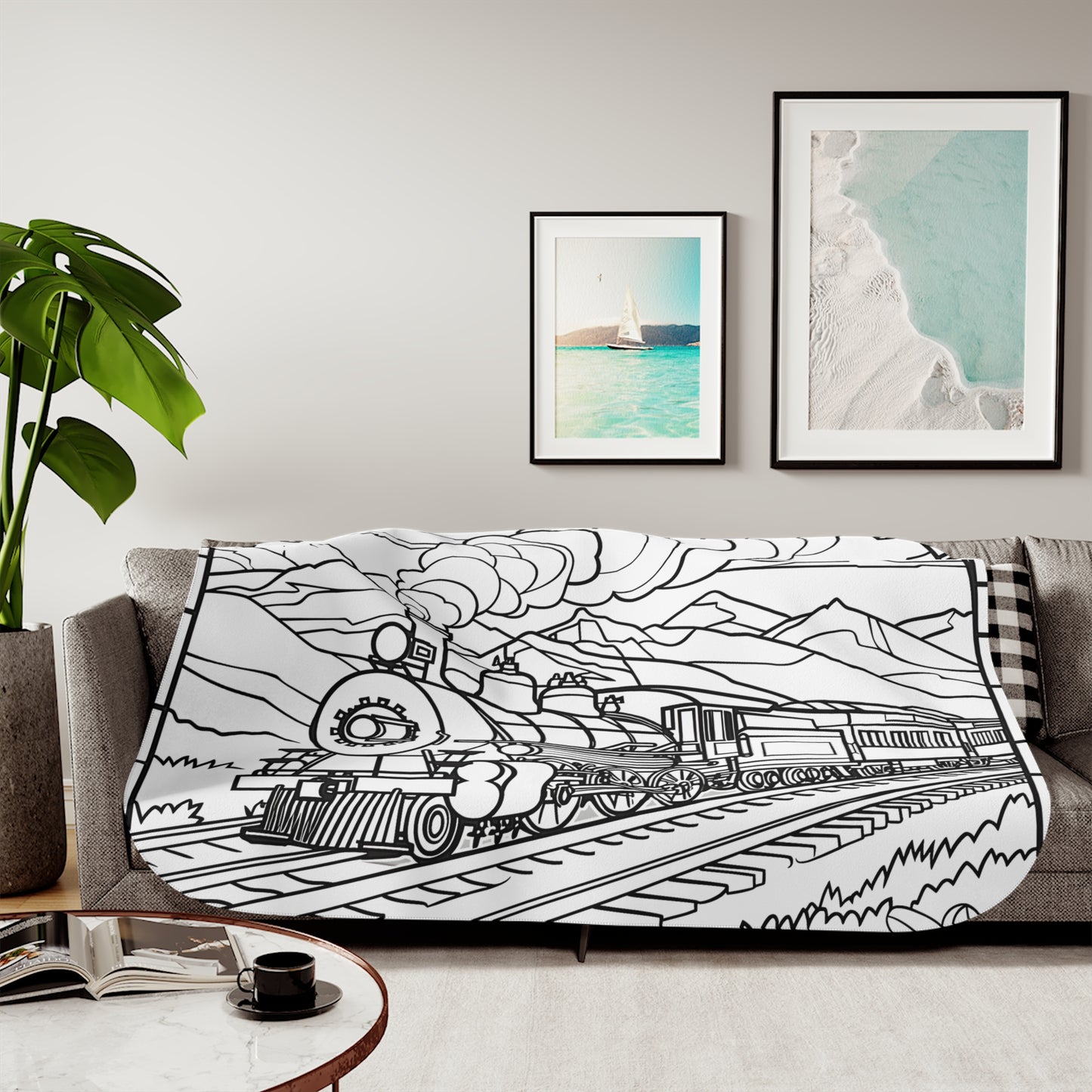 Blanket Coloring Kit with 10 Fabric Markers - Steam Train with Mountains