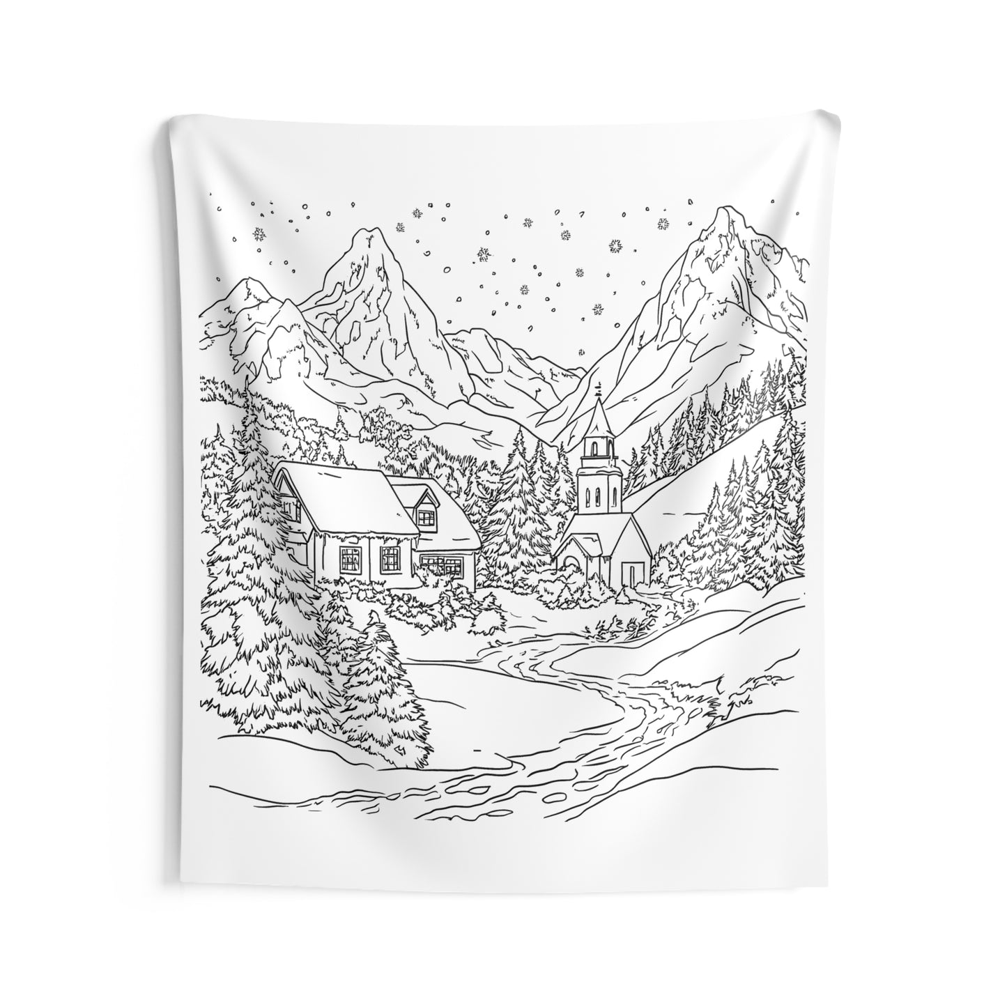 Indoor Wall Tapestries Coloring Kit with 10 Fabric Markers - Mountain Village
