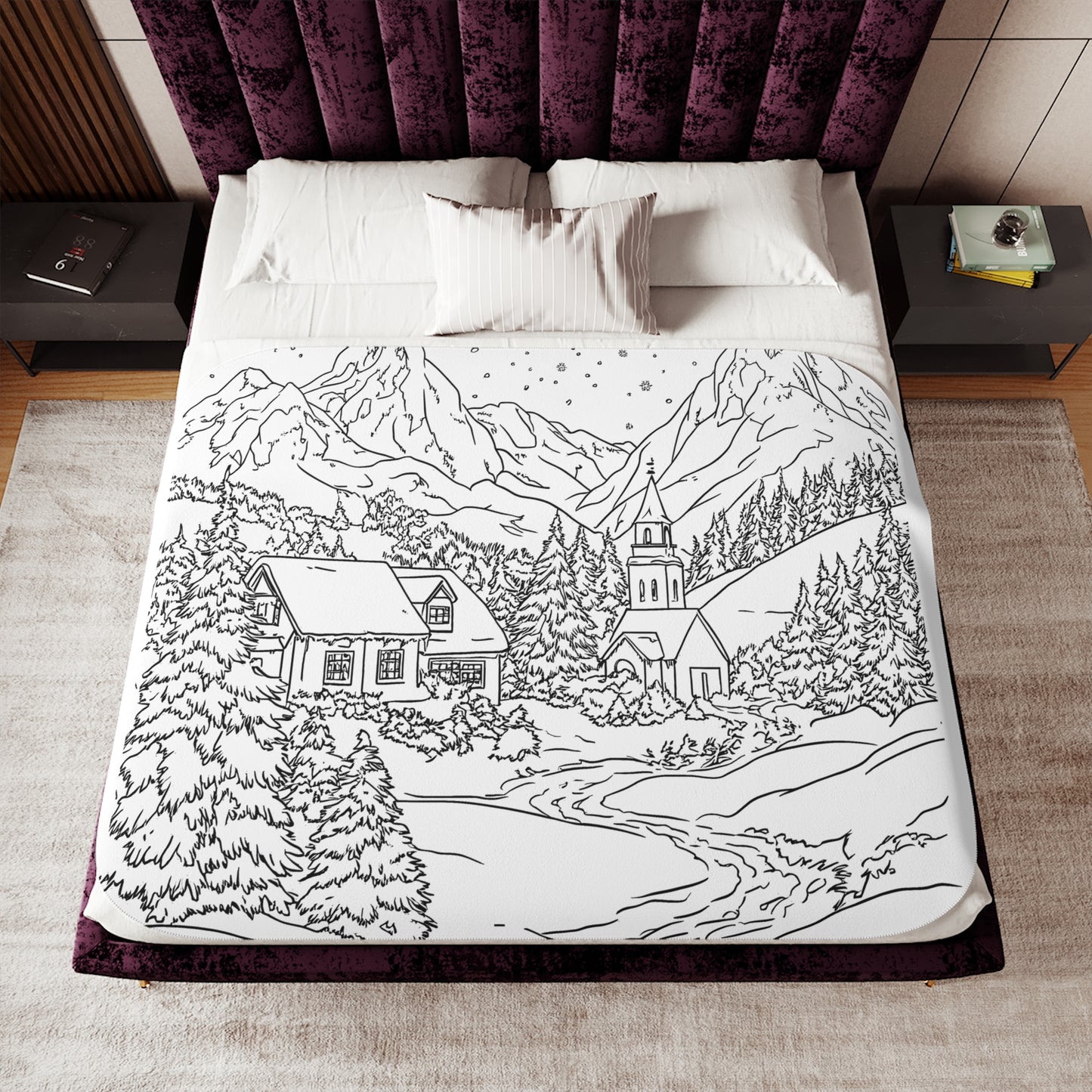 Blanket Coloring Kit with 10 Fabric Markers - Mountain Village