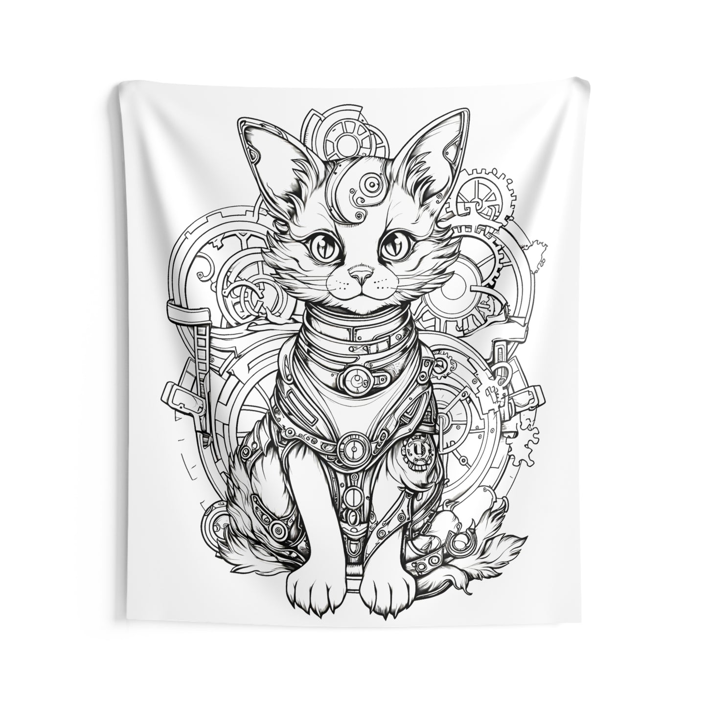 Indoor Wall Tapestries Coloring Kit with 10 Fabric Markers - Steampunk Cat