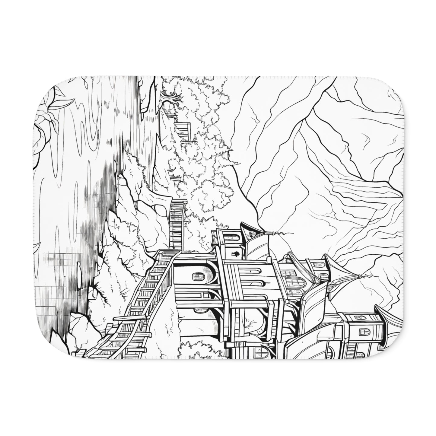 Blanket Coloring Kit with 10 Fabric Markers - Mountain Landscape with Building