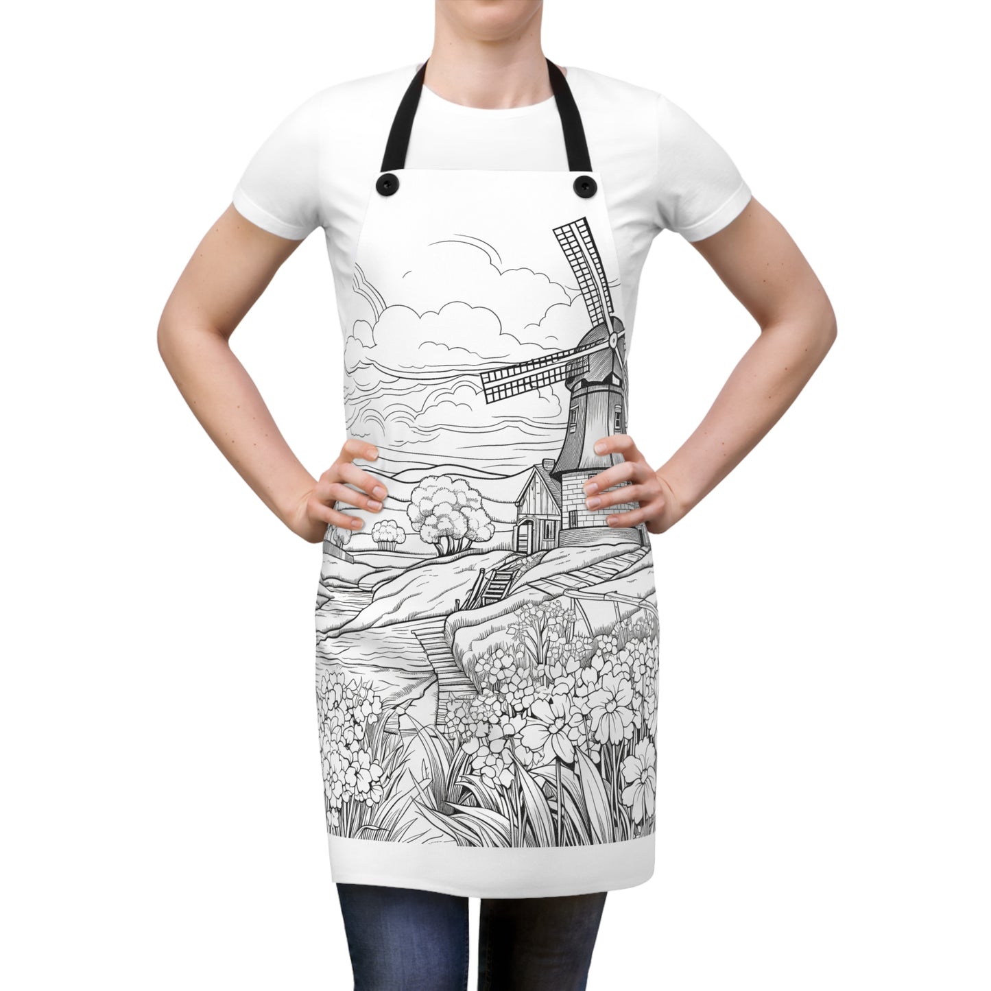 Apron Coloring Kit with 10 Fabric Markers - Windmill Landscape