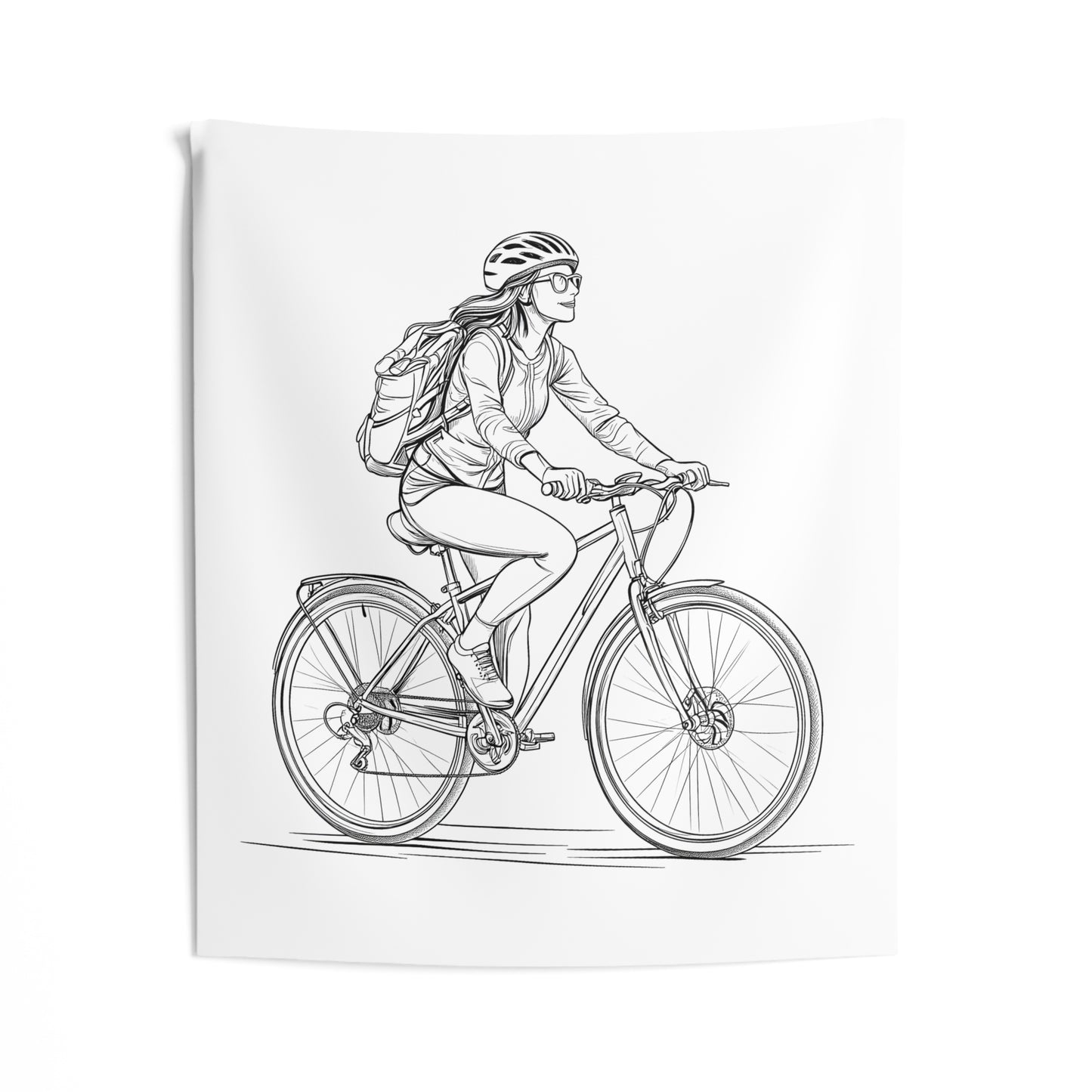 Indoor Wall Tapestries Coloring Kit with 10 Fabric Markers - Woman on Bicycle