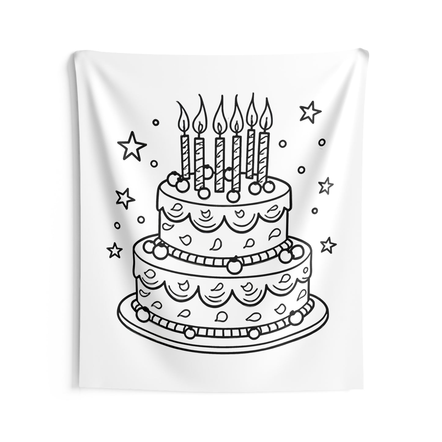 Indoor Wall Tapestries Coloring Kit with 10 Fabric Markers - Birthday Cake