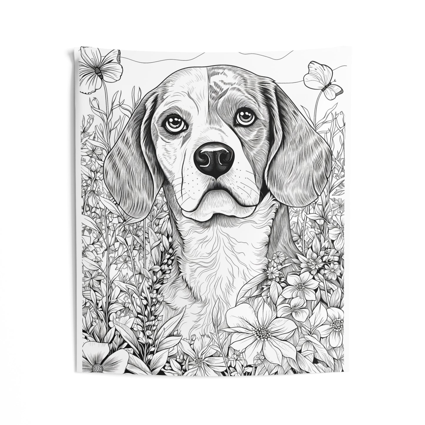 Indoor Wall Tapestries Coloring Kit with 10 Fabric Markers - Beagle in Flowers