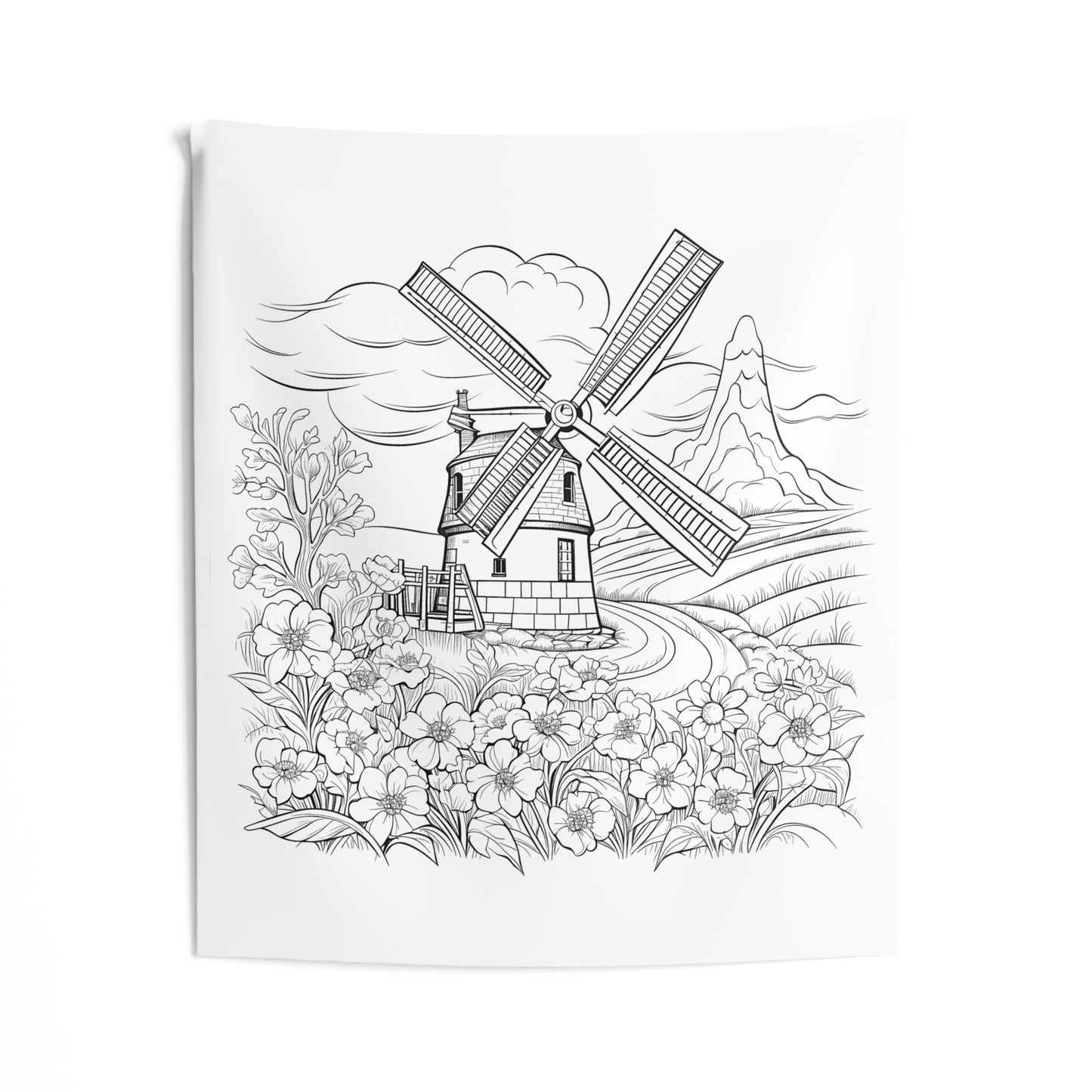 Indoor Wall Tapestries Coloring Kit with 10 Fabric Markers - Windmill Landscape