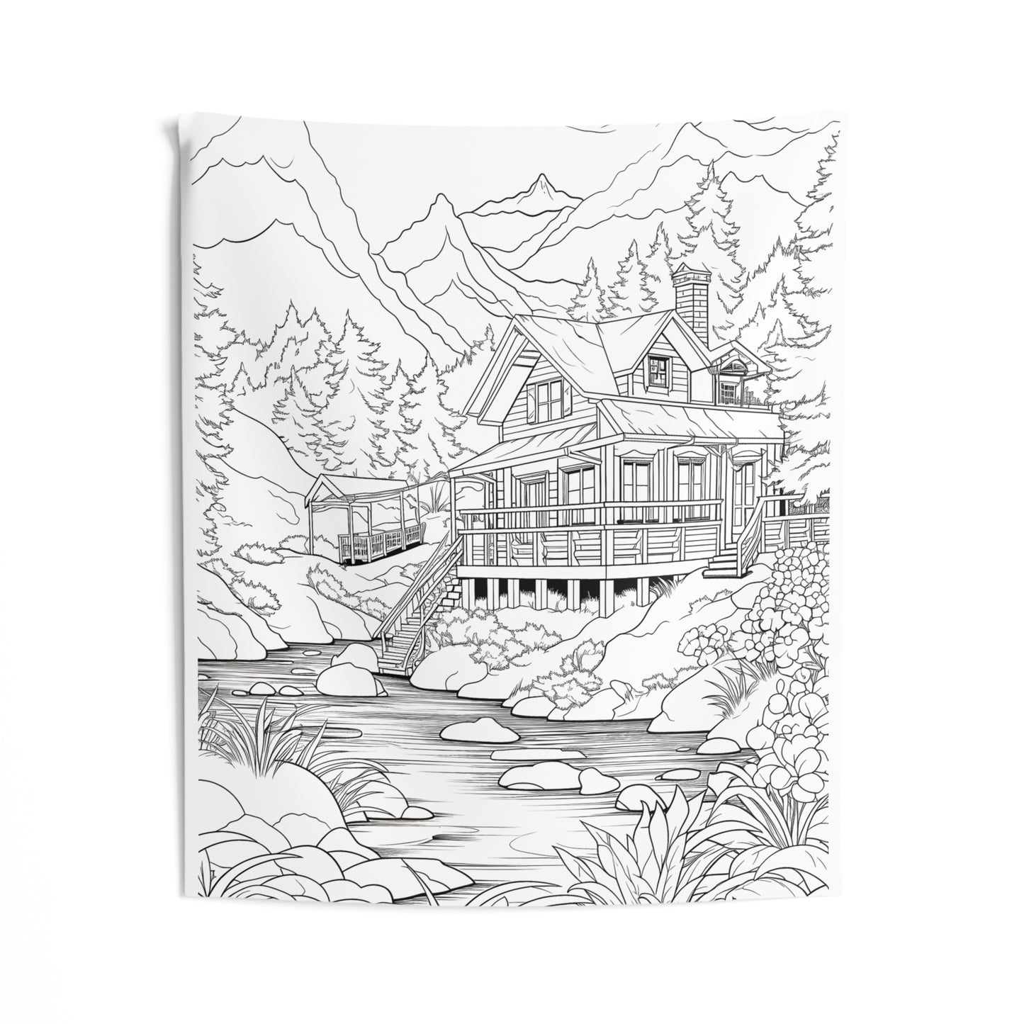 Indoor Wall Tapestries Coloring Kit with 10 Fabric Markers - Mountain Cabin