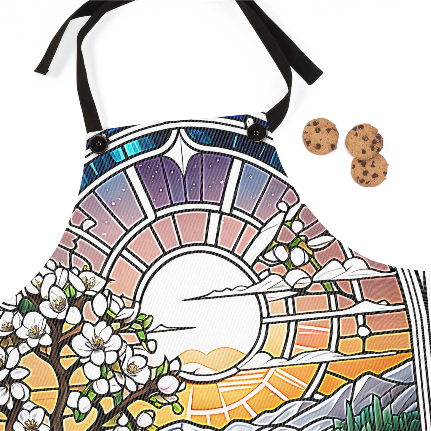 Apron Colorful Graphic Design - Flowering Trees at Sunset