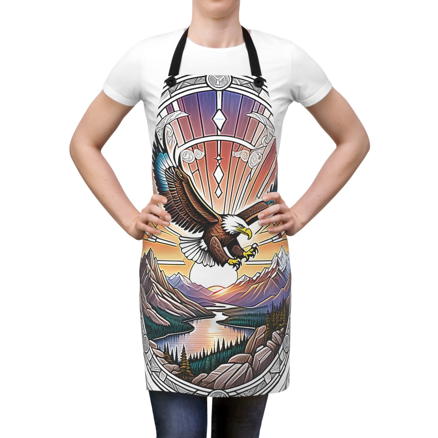 Apron Colorful Graphic Design - Eagle and Mountain Landscape