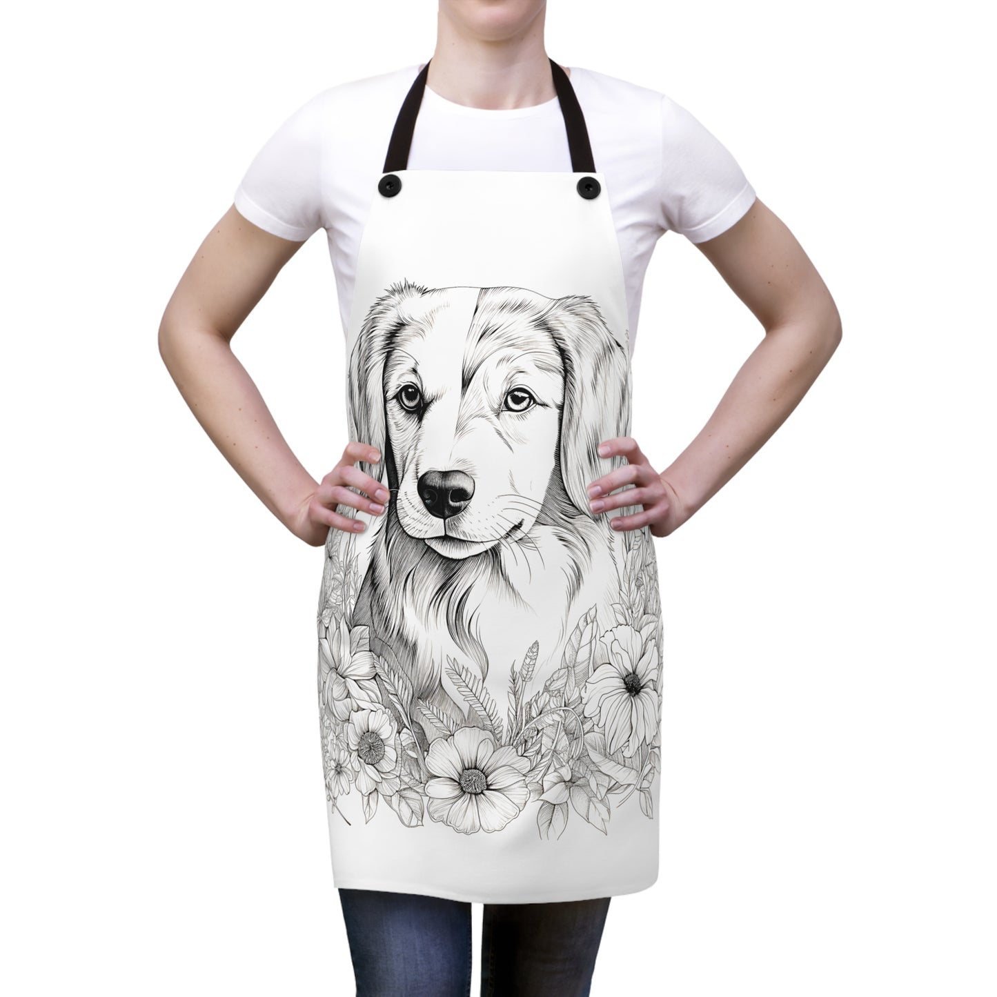 Apron Coloring Kit with 10 Fabric Markers - Puppy with Flowers