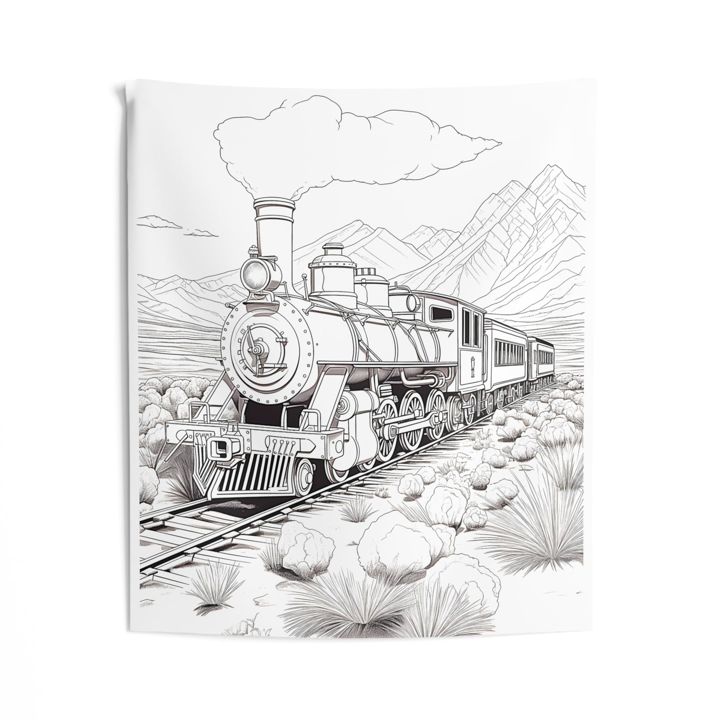 Indoor Wall Tapestries Coloring Kit with 10 Fabric Markers - Steam Train