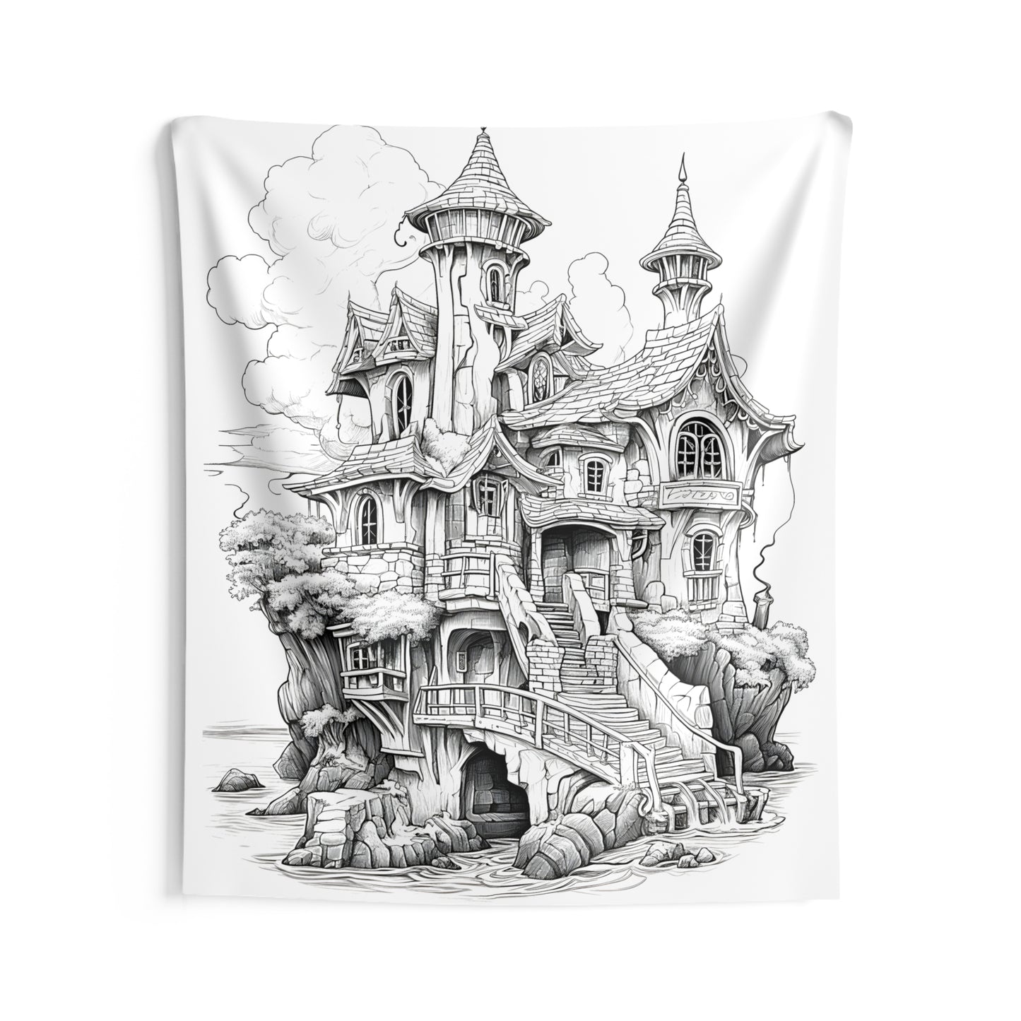 Indoor Wall Tapestries Coloring Kit with 10 Fabric Markers - Fantasy Castle