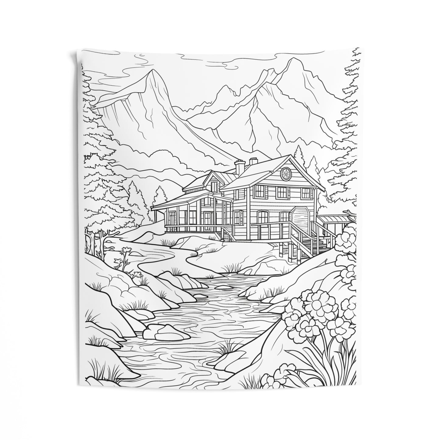 Indoor Wall Tapestries Coloring Kit with 10 Fabric Markers - Mountain Retreat