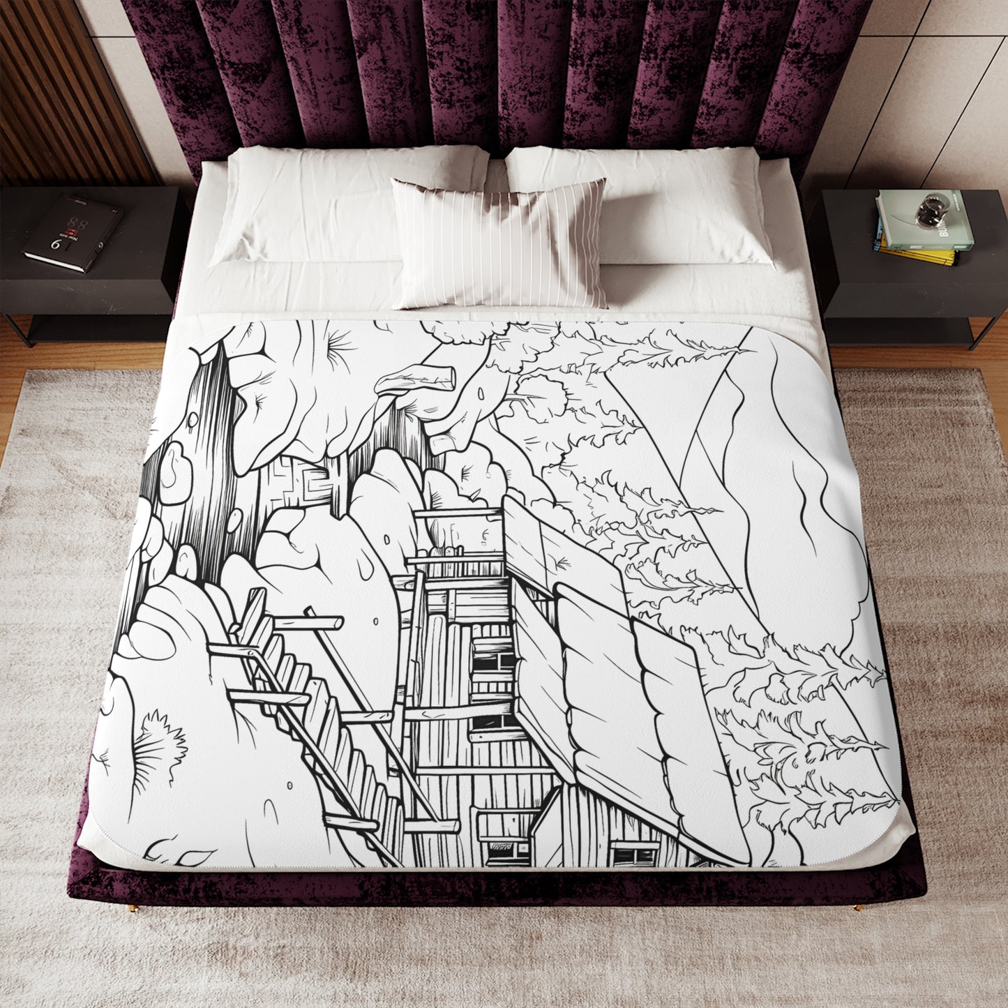 Blanket Coloring Kit with 10 Fabric Markers - Mountain Cabin