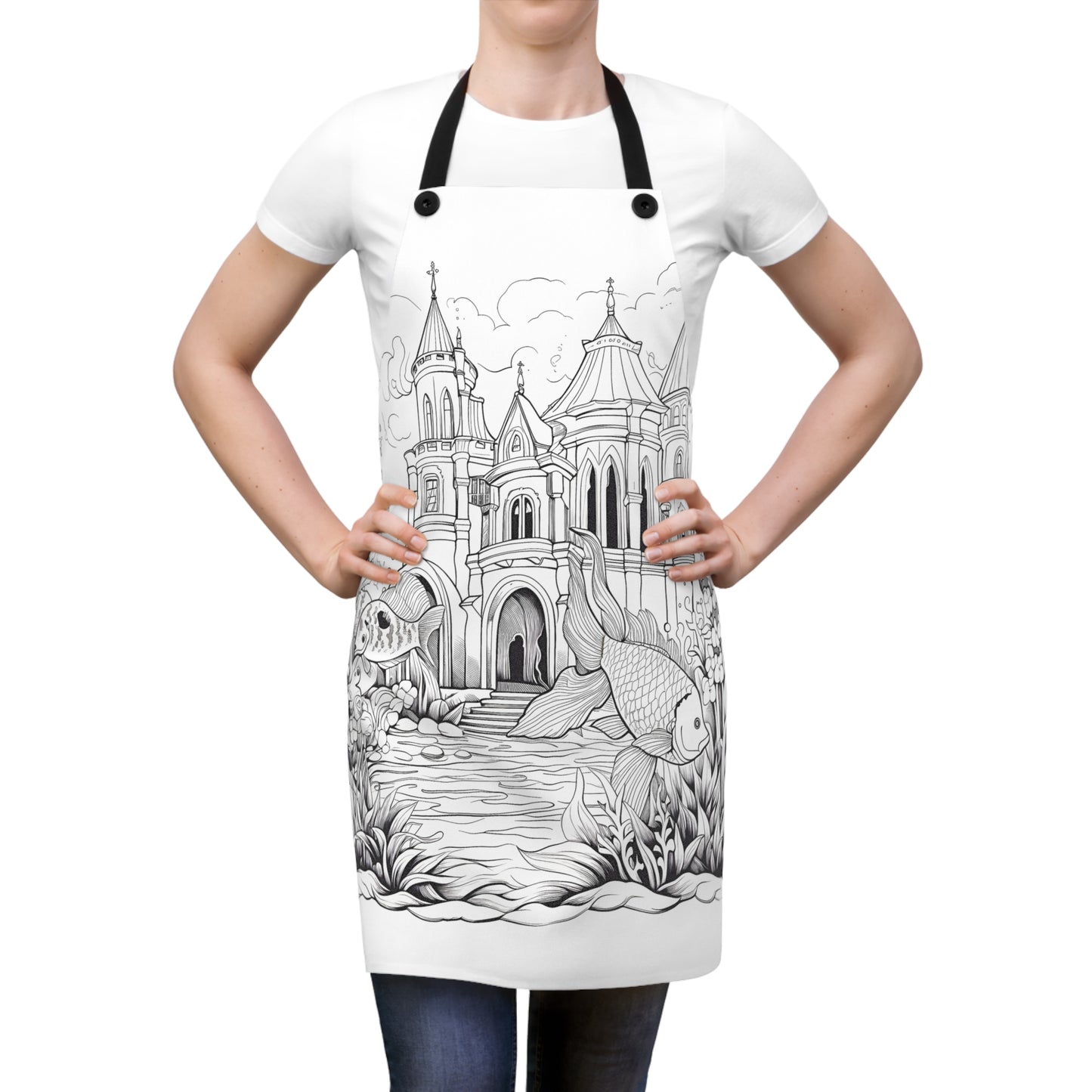 Apron Coloring Kit with 10 Fabric Markers - Castle with Fish/Underwater