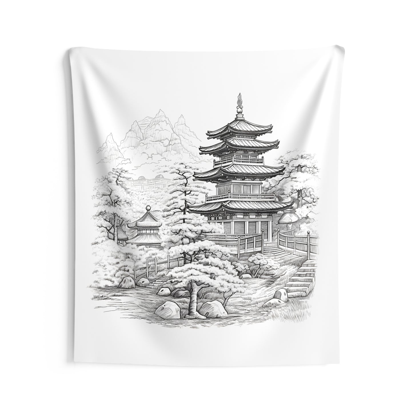 Indoor Wall Tapestries Coloring Kit with 10 Fabric Markers - Traditional Japanese Pagoda