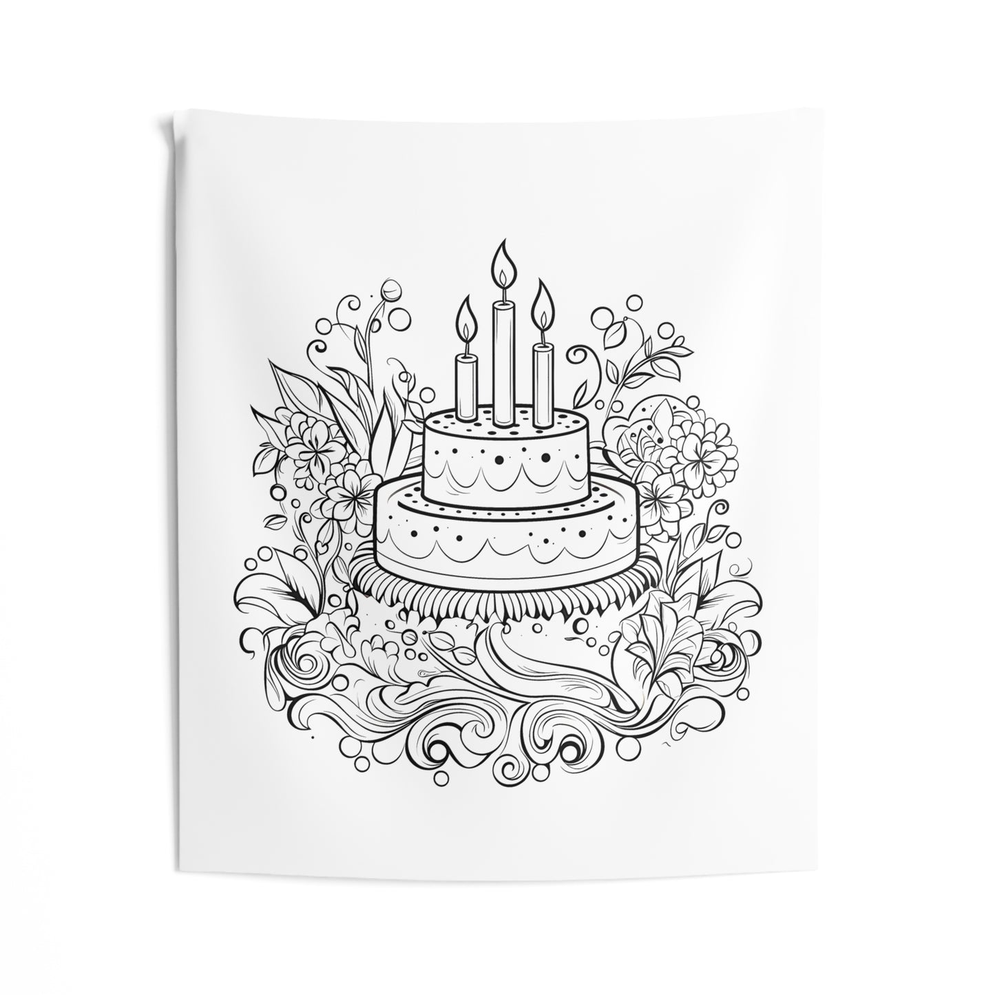 Indoor Wall Tapestries Coloring Kit with 10 Fabric Markers - Birthday Cake