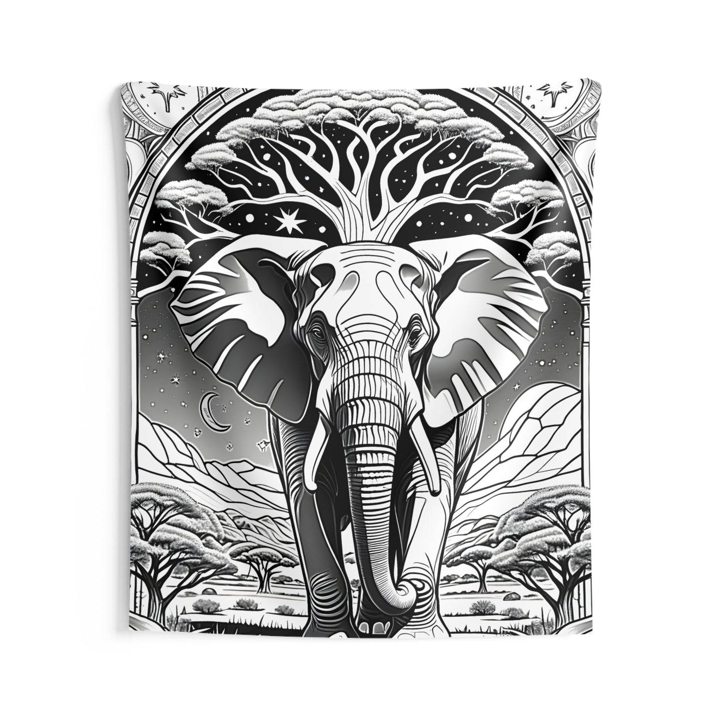 Indoor Wall Tapestries Coloring Kit with 10 Fabric Markers - Artistic Elephant