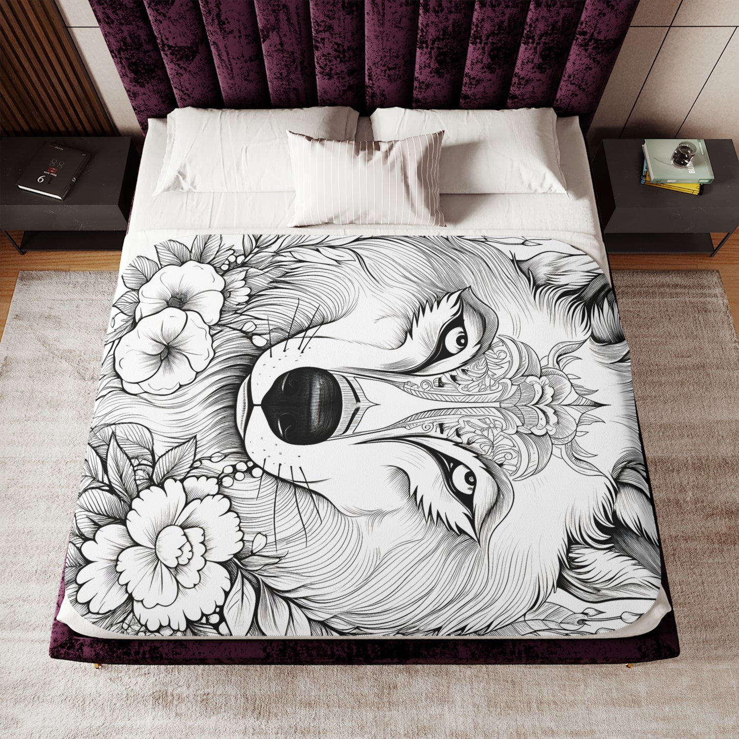 Blanket Coloring Kit with 10 Fabric Markers - Floral Wolf