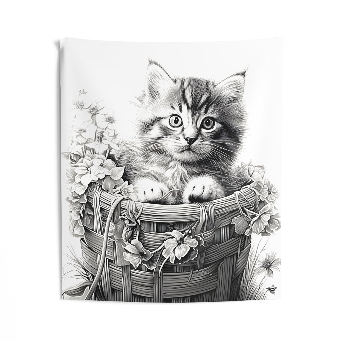 Indoor Wall Tapestries Coloring Kit with 10 Fabric Markers - Kitten in a Basket