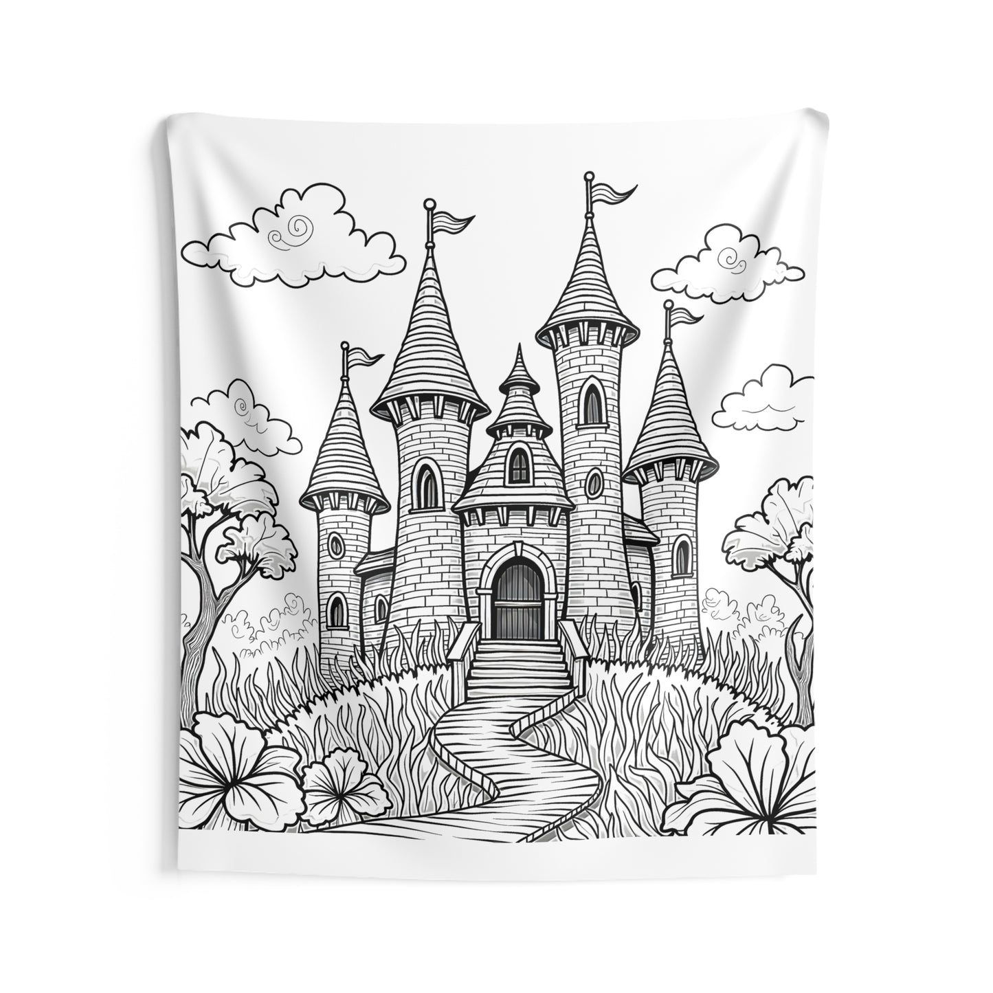 Indoor Wall Tapestries Coloring Kit with 10 Fabric Markers - Fantasy Castle