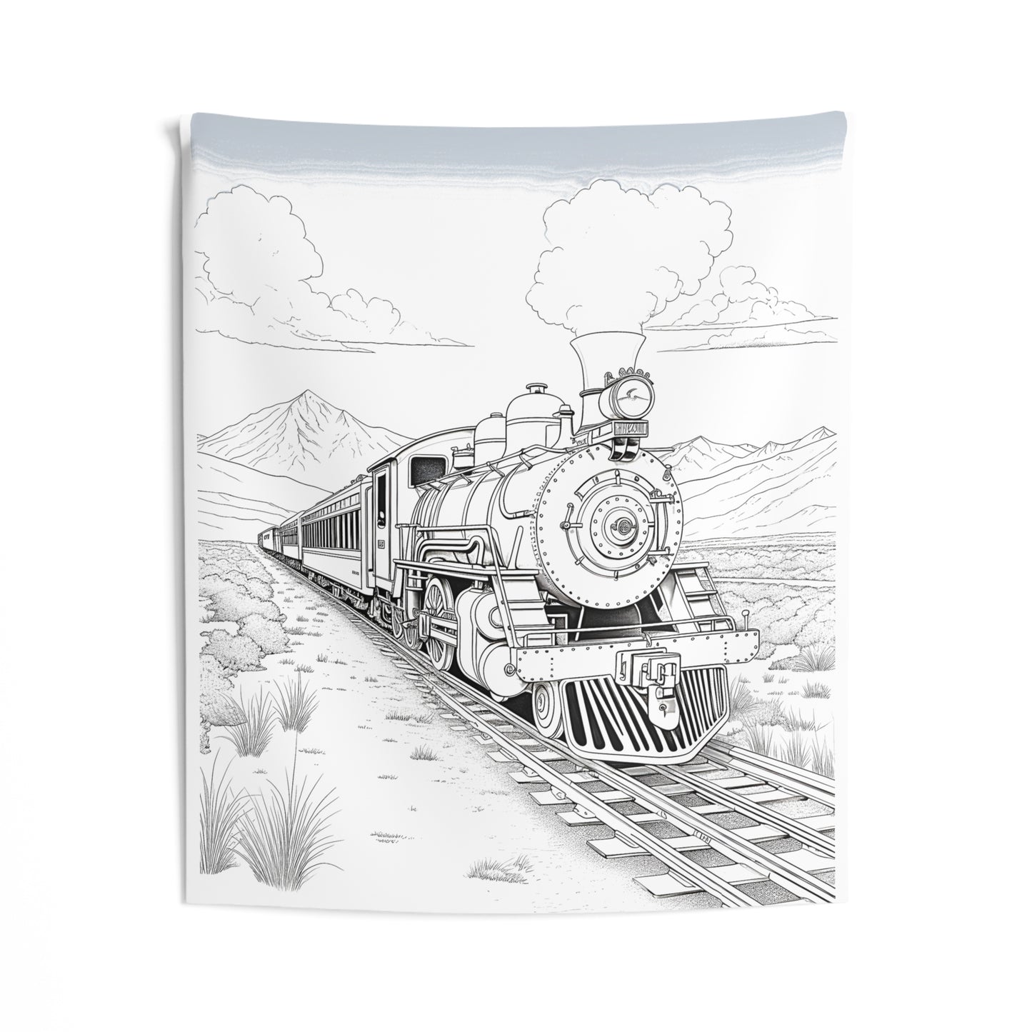 Indoor Wall Tapestries Coloring Kit with 10 Fabric Markers - Steam Engine Train