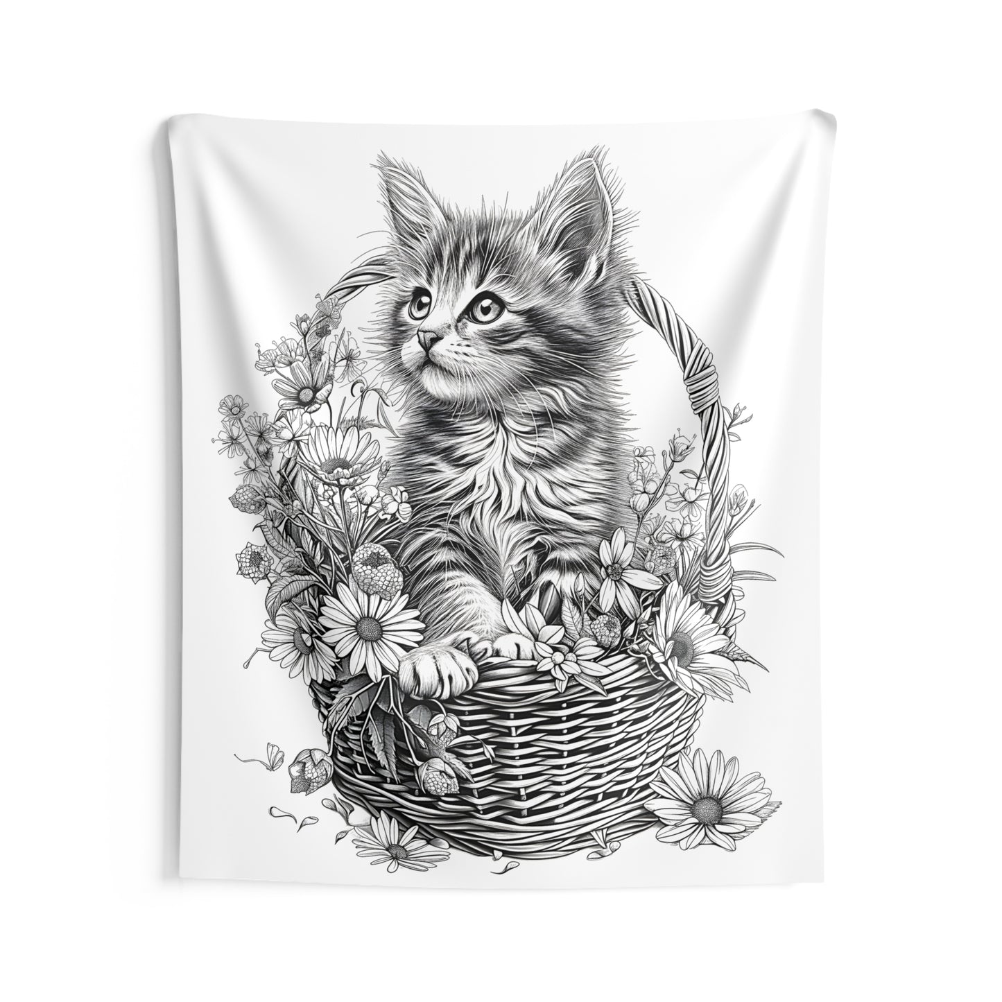 Indoor Wall Tapestries Coloring Kit with 10 Fabric Markers - Kitten in Basket